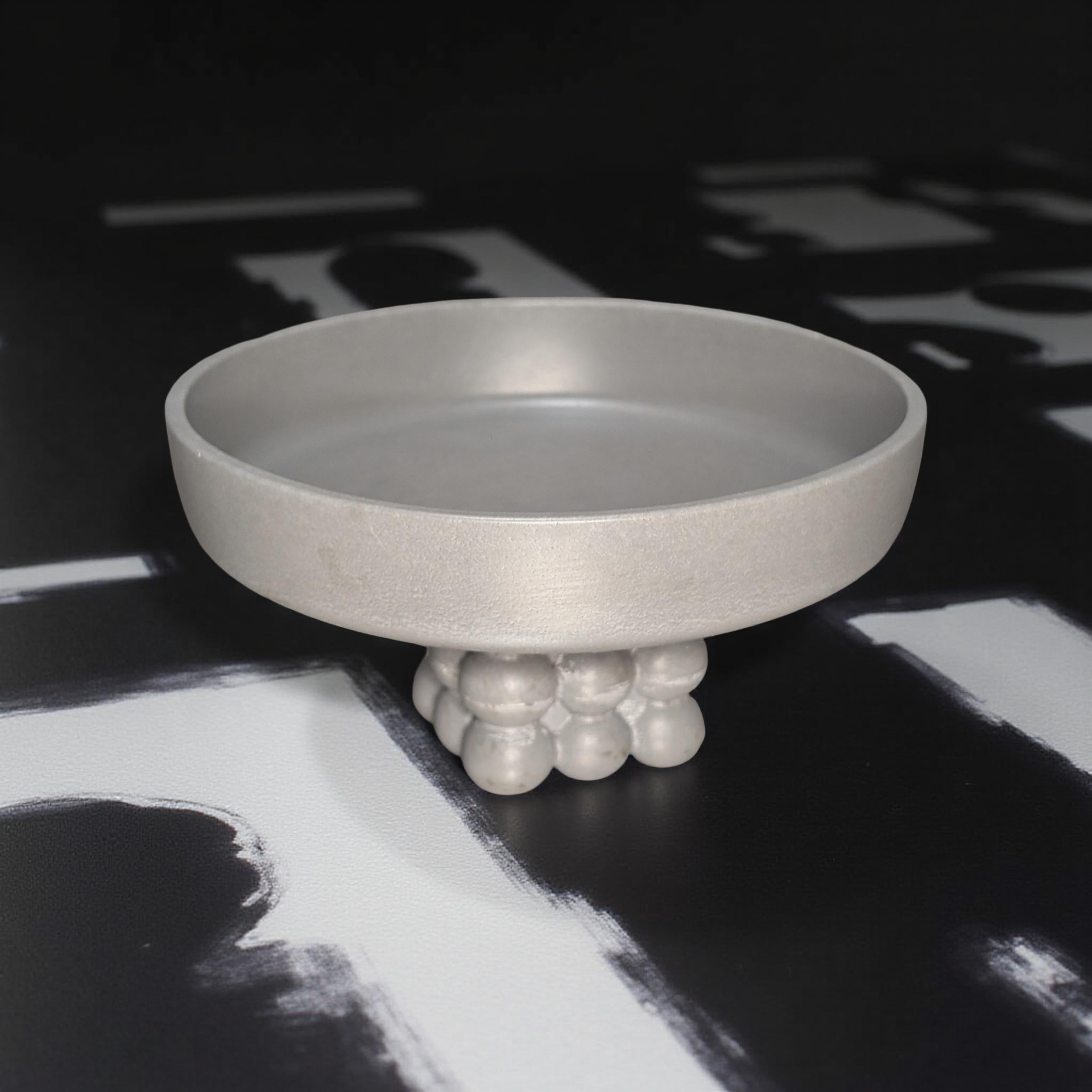 Modern Concrete Pedestal Bowl with Sculptural Orb Base – 7" Minimalist Decorative Centerpiece | Unique Bubble Footed Bowl for Shelf, Entryway, or Table