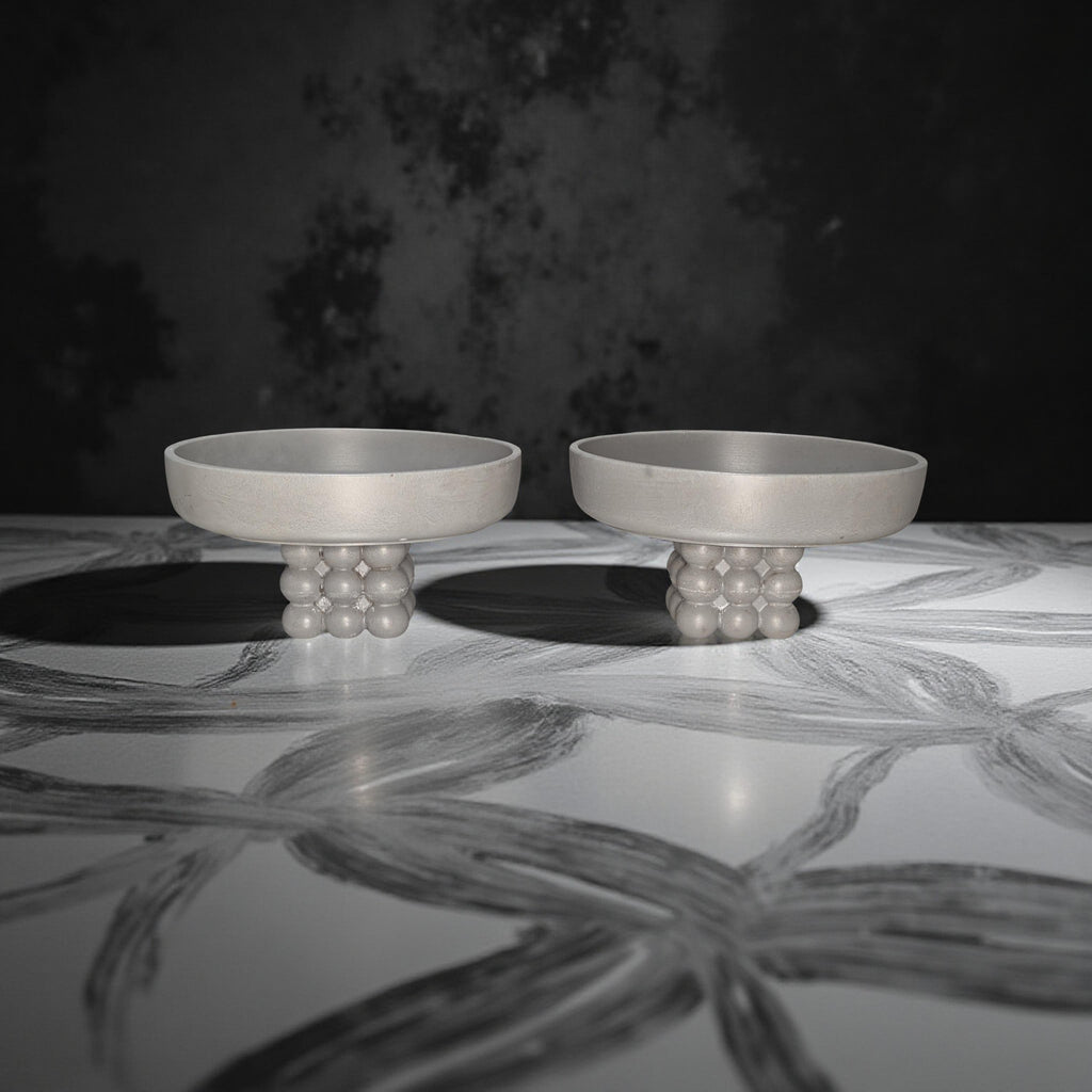Modern Concrete Pedestal Bowl with Sculptural Orb Base – 7" Minimalist Decorative Centerpiece | Unique Bubble Footed Bowl for Shelf, Entryway, or Table