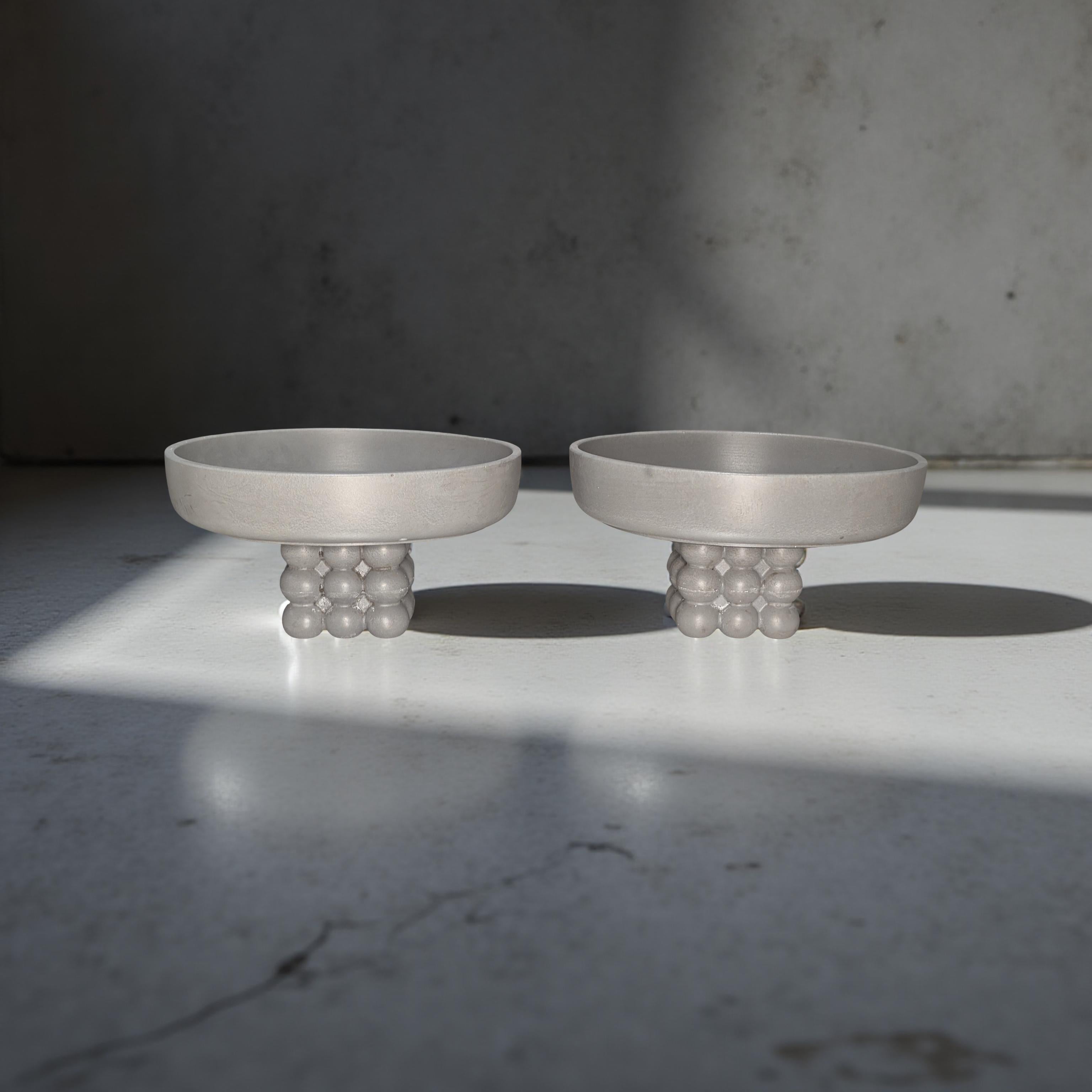 Modern Concrete Pedestal Bowl with Sculptural Orb Base – 7" Minimalist Decorative Centerpiece | Unique Bubble Footed Bowl for Shelf, Entryway, or Table