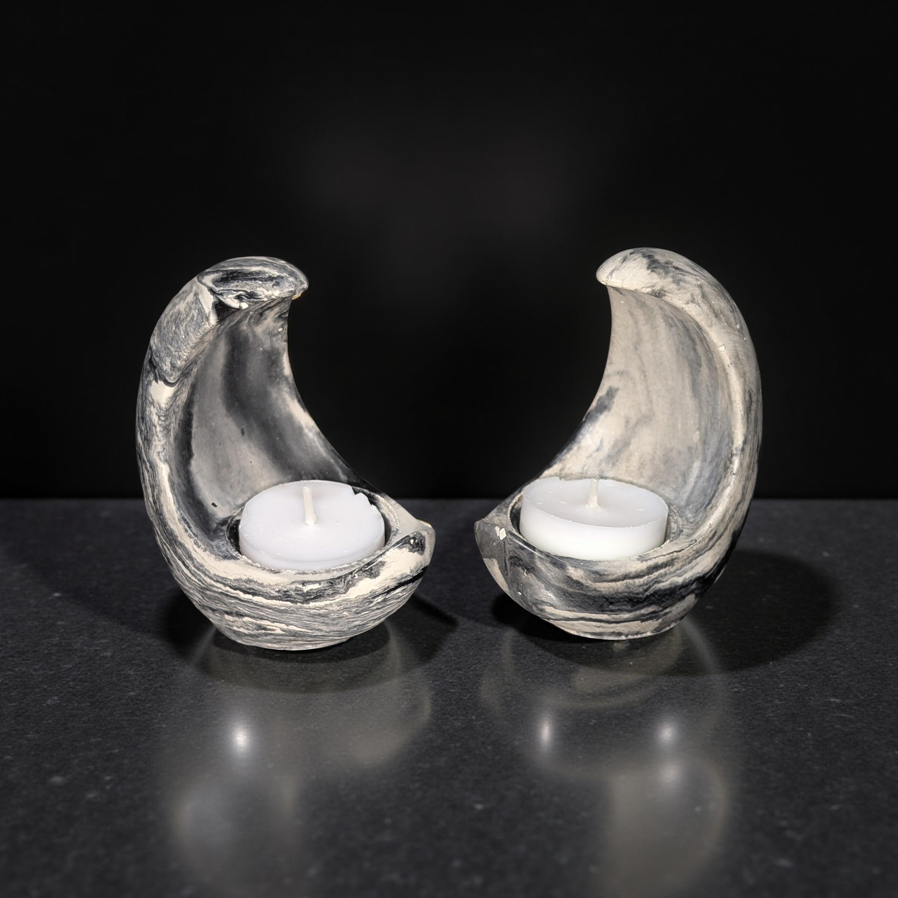 Concrete Crescent Moon Tea Light Holder Set of 2 - Minimalist Modern Candle Holder, Celestial Home Decor, Marble or Natural Gray Accent