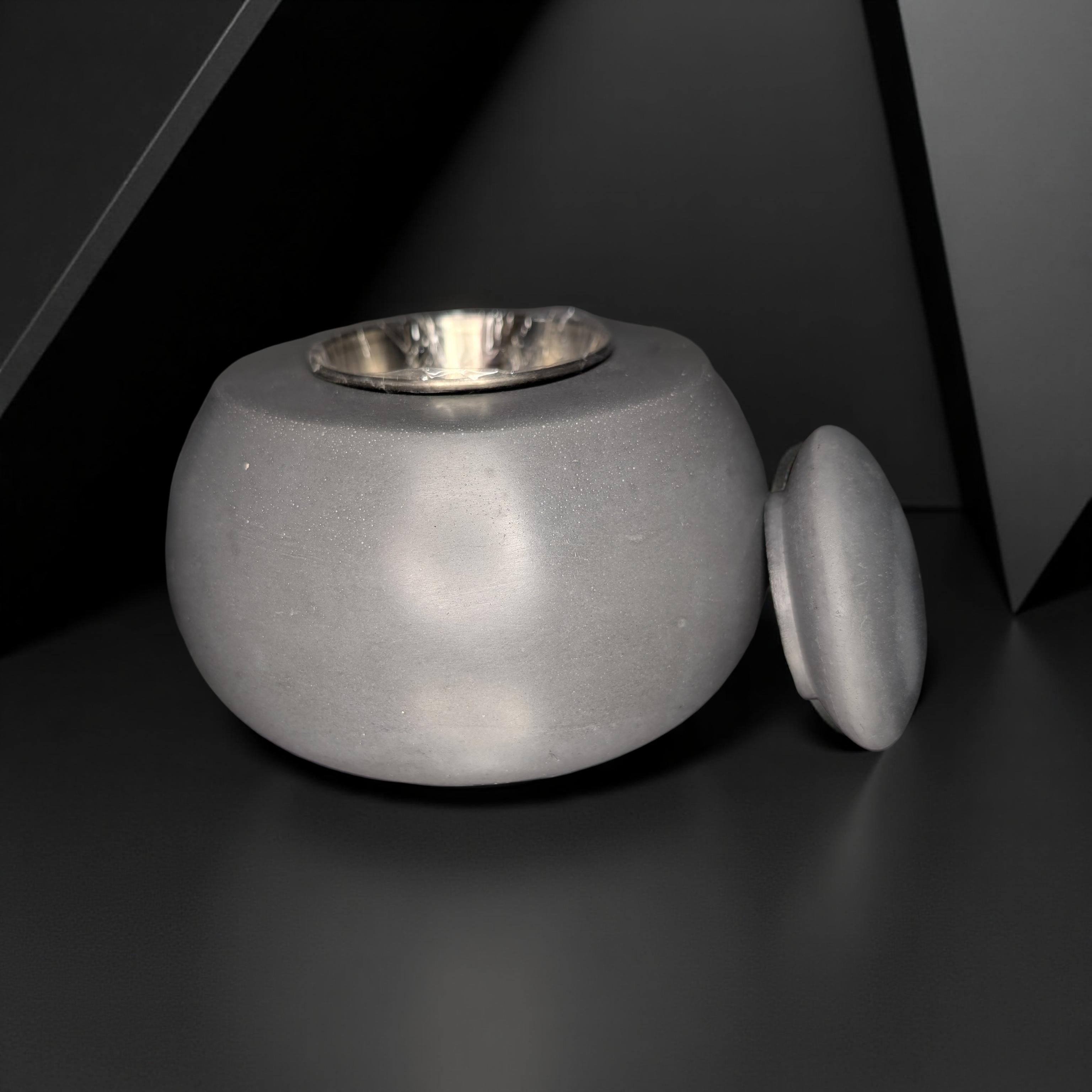 Concrete Tabletop Fire pit – Modern Indoor Outdoor Fire Bowl | Grey or Natural Concrete with Optional Snuffer & Stainless Steel Cup