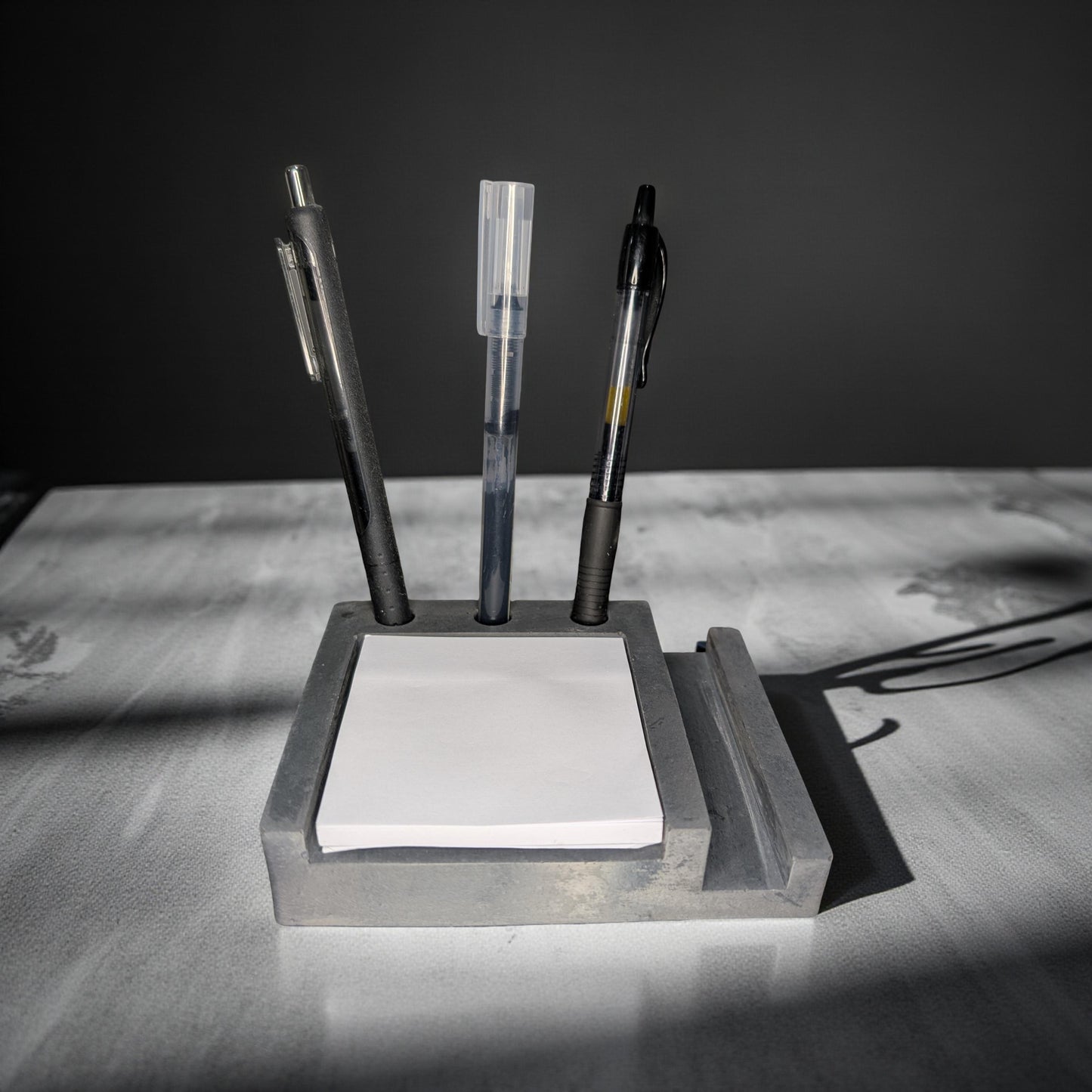 Concrete Desk Organizer | Pen Holder, Post-It Note Holder & Phone Stand | Modern Minimalist Office Accessory