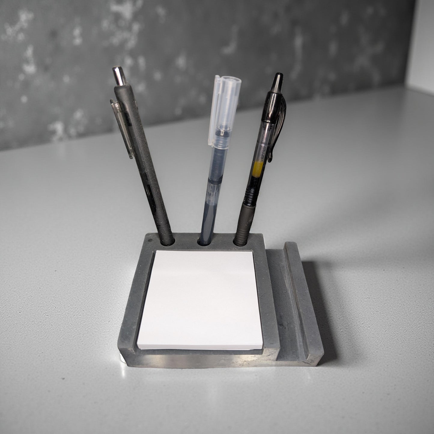 Concrete Desk Organizer | Pen Holder, Post-It Note Holder & Phone Stand | Modern Minimalist Office Accessory