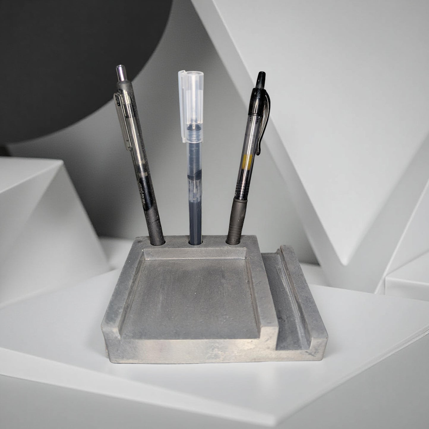 Concrete Desk Organizer | Pen Holder, Post-It Note Holder & Phone Stand | Modern Minimalist Office Accessory