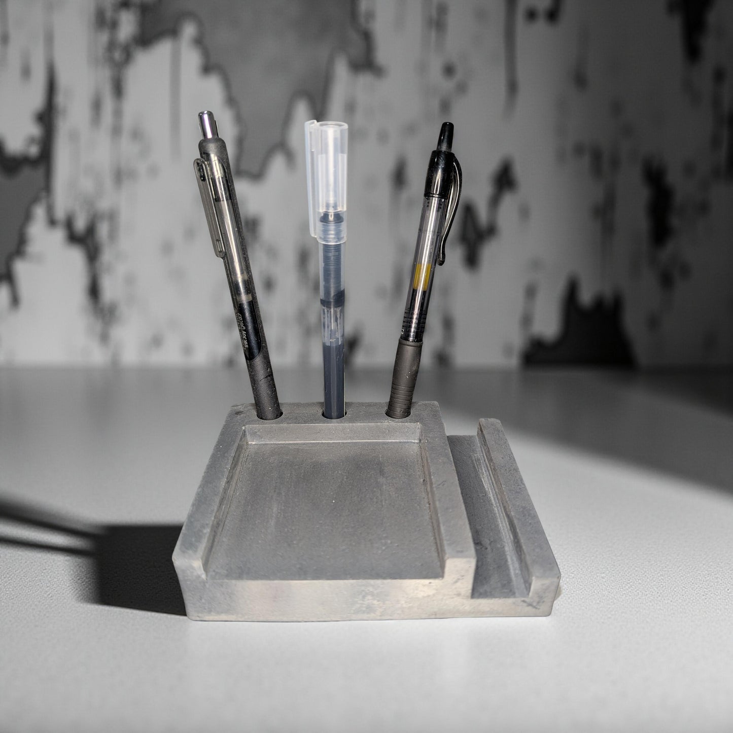 Concrete Desk Organizer | Pen Holder, Post-It Note Holder & Phone Stand | Modern Minimalist Office Accessory