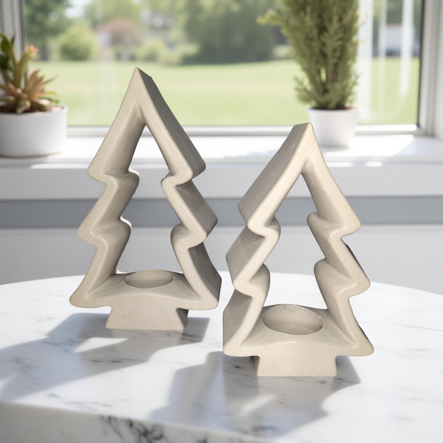Concrete Christmas Tree Tea Light Holder with Candle | Modern Holiday Candle Holder | Minimalist Christmas Decor | Handmade Natural Concrete