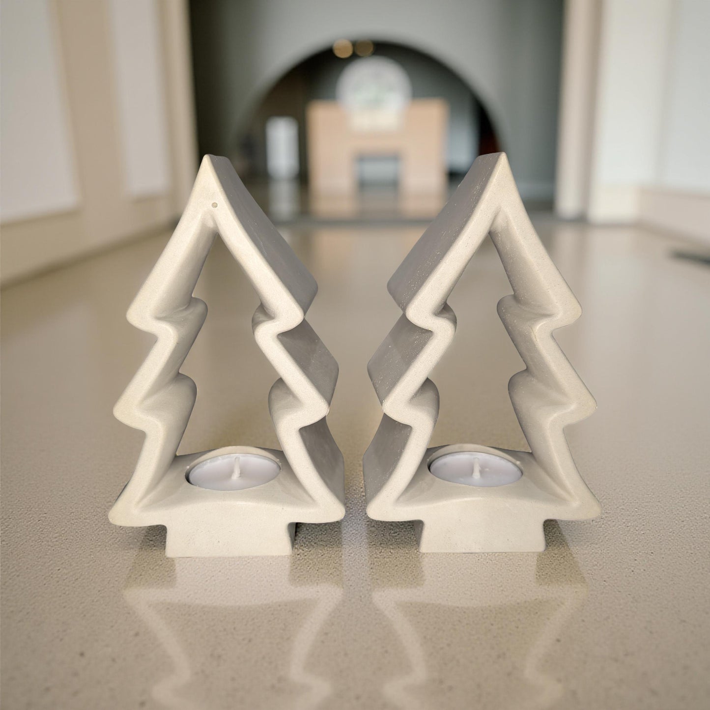 Concrete Christmas Tree Tea Light Holder with Candle | Modern Holiday Candle Holder | Minimalist Christmas Decor | Handmade Natural Concrete