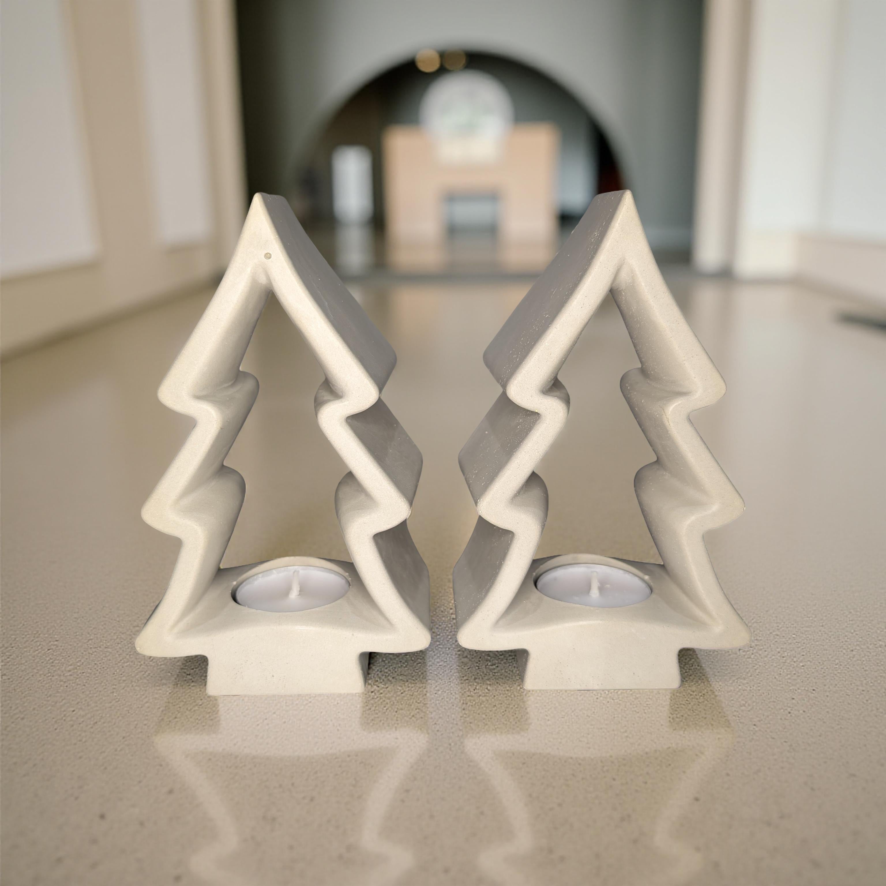 Concrete Christmas Tree Tea Light Holder with Candle | Modern Holiday Candle Holder | Minimalist Christmas Decor | Handmade Natural Concrete