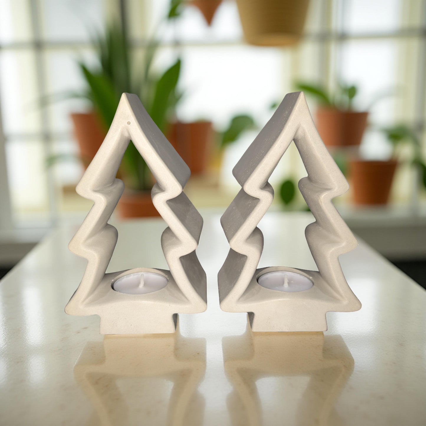 Concrete Christmas Tree Tea Light Holder with Candle | Modern Holiday Candle Holder | Minimalist Christmas Decor | Handmade Natural Concrete