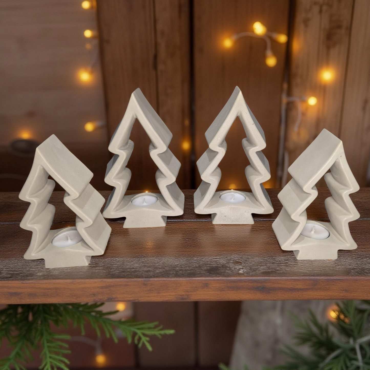 Concrete Christmas Tree Tea Light Holder with Candle | Modern Holiday Candle Holder | Minimalist Christmas Decor | Handmade Natural Concrete