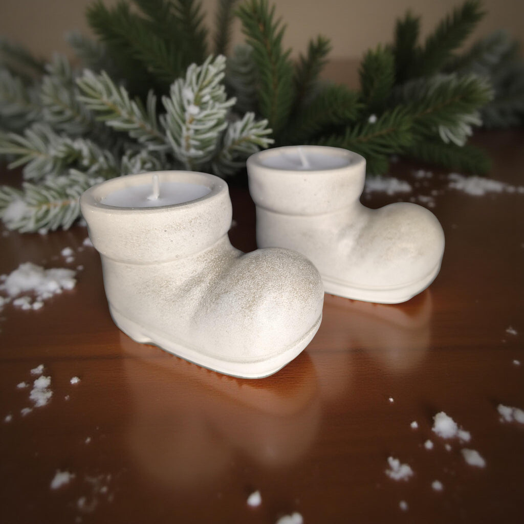 Concrete Santa Boot Tea Light Candle Holders (Set of 2) | Christmas Candle Holders | Unique Holiday Decor | Handmade Natural Concrete