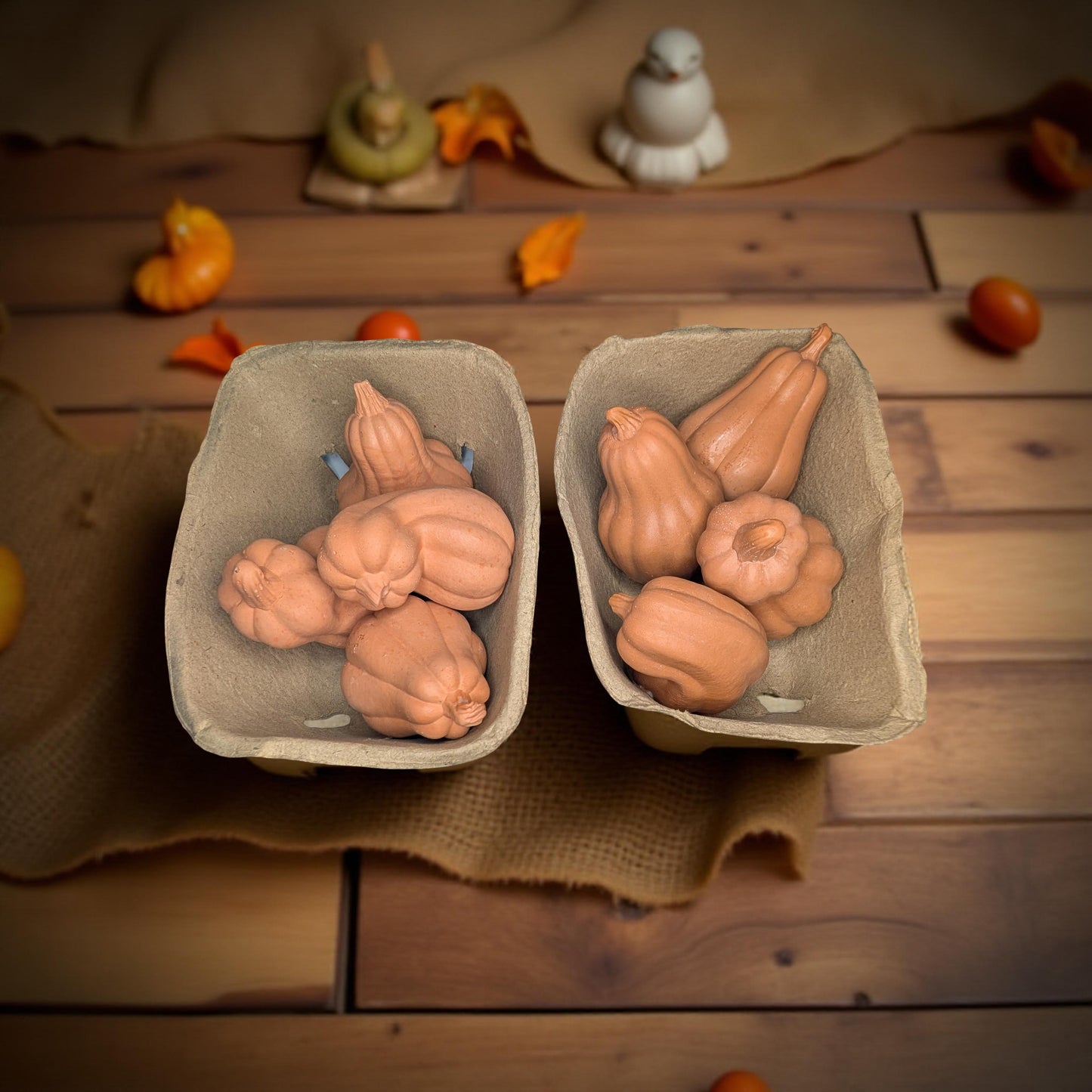 Concrete Fall Gourds – Handmade Decorative Gourds in Orange, Natural Concrete & Blue | Rustic Autumn Home Decor | Buy Individually or as a Bundle