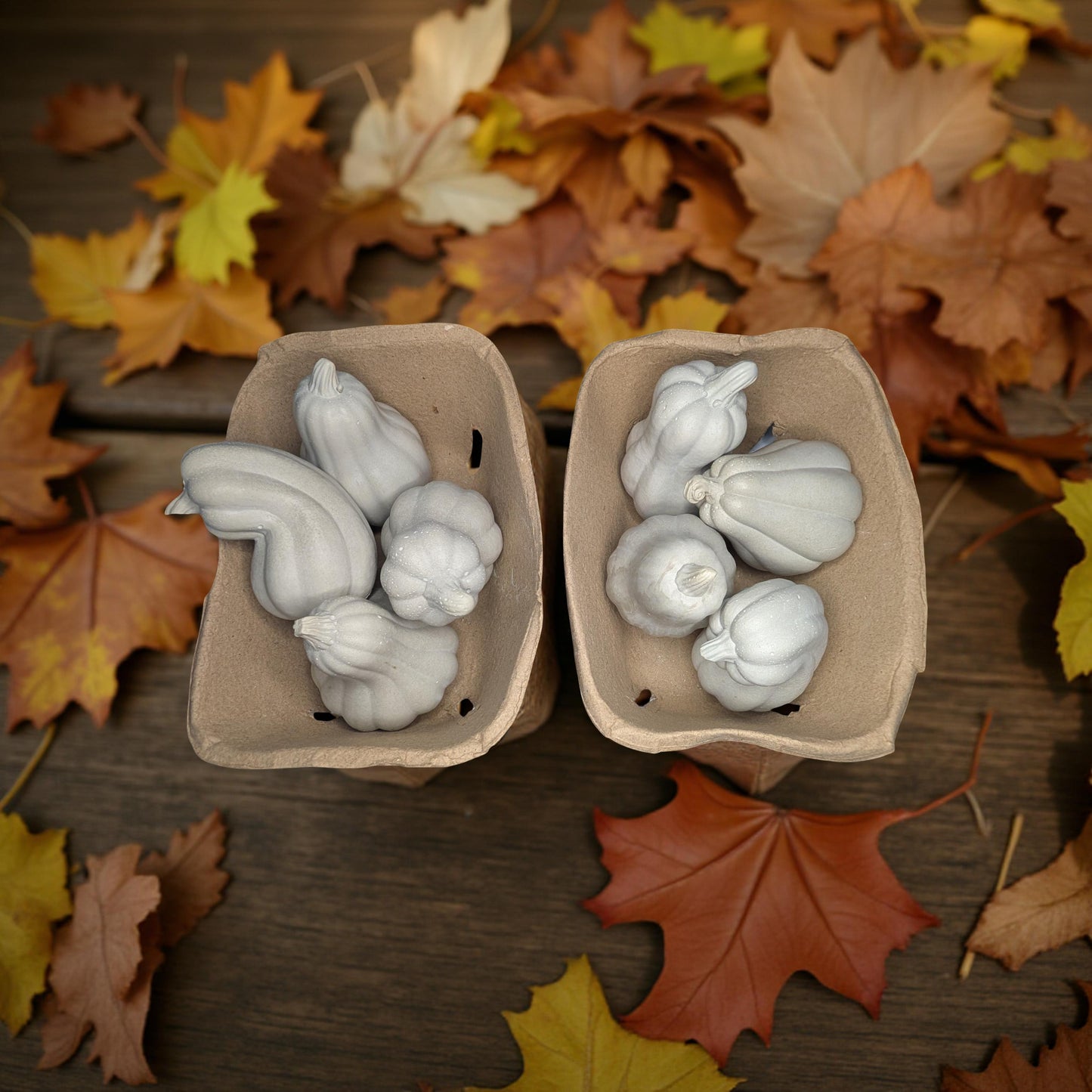 Concrete Fall Gourds – Handmade Decorative Gourds in Orange, Natural Concrete & Blue | Rustic Autumn Home Decor | Buy Individually or as a Bundle