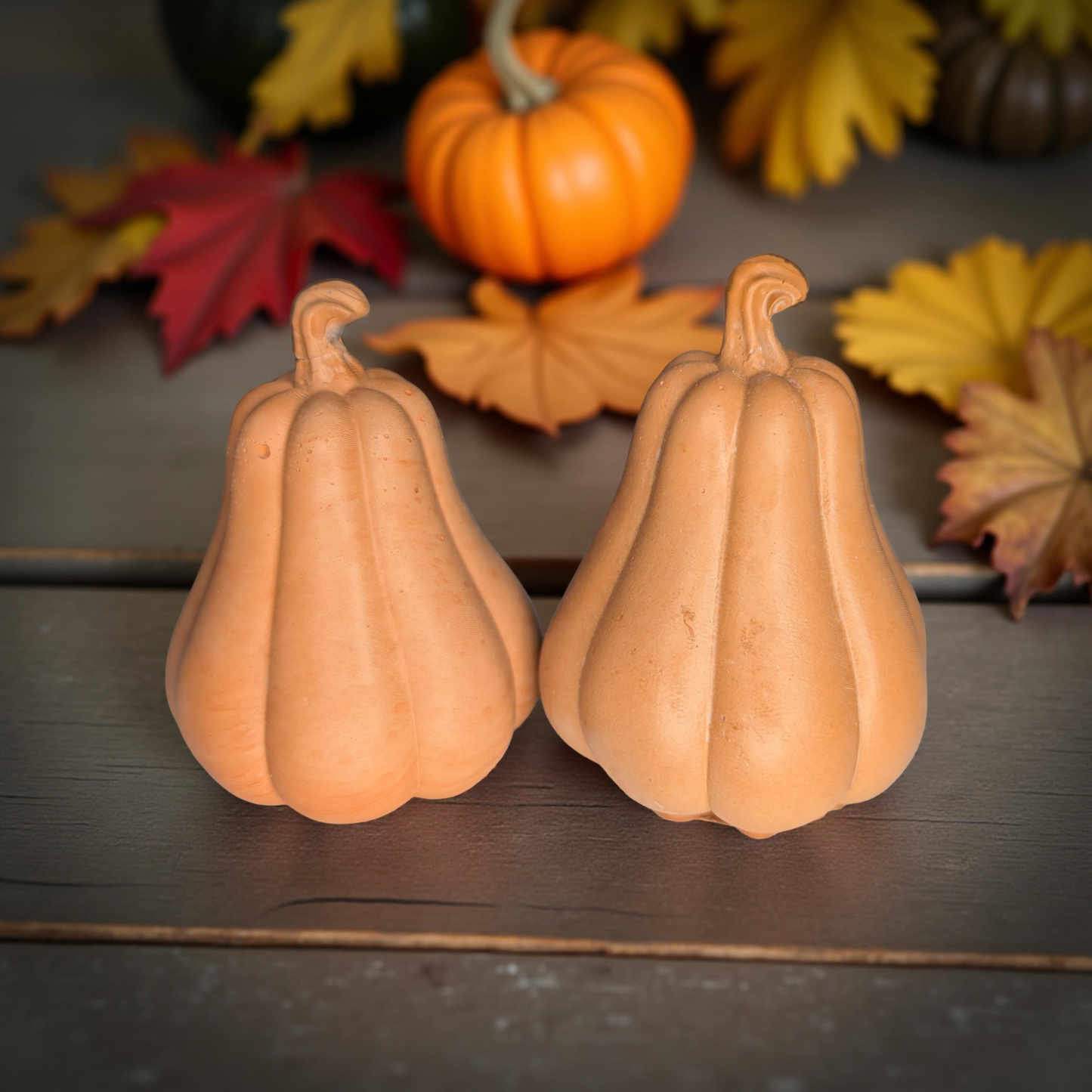 Concrete Fall Gourds – Handmade Decorative Gourds in Orange, Natural Concrete & Blue | Rustic Autumn Home Decor | Buy Individually or as a Bundle