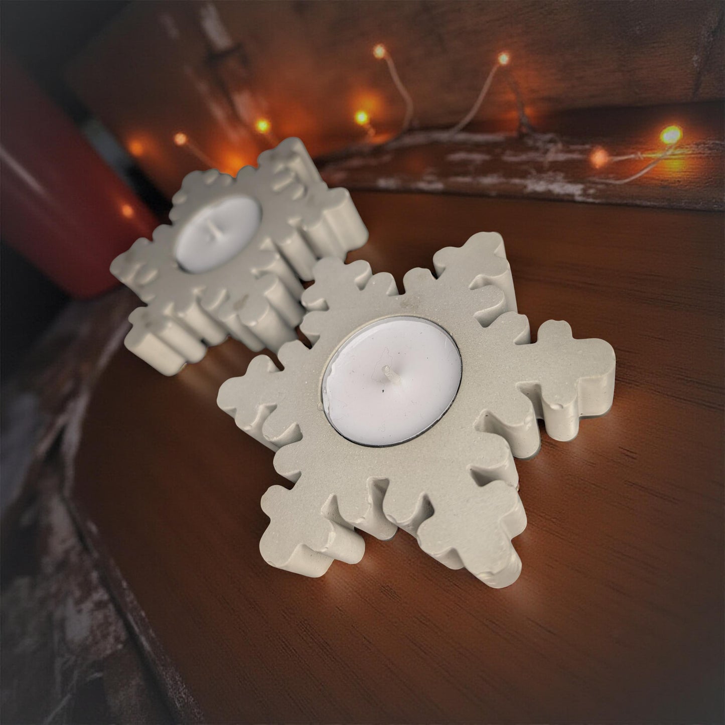 Concrete Snowflake Tea Light Candle Holders – Winter Holiday Table Décor – Minimalist Christmas Candle – Includes Tea Lights