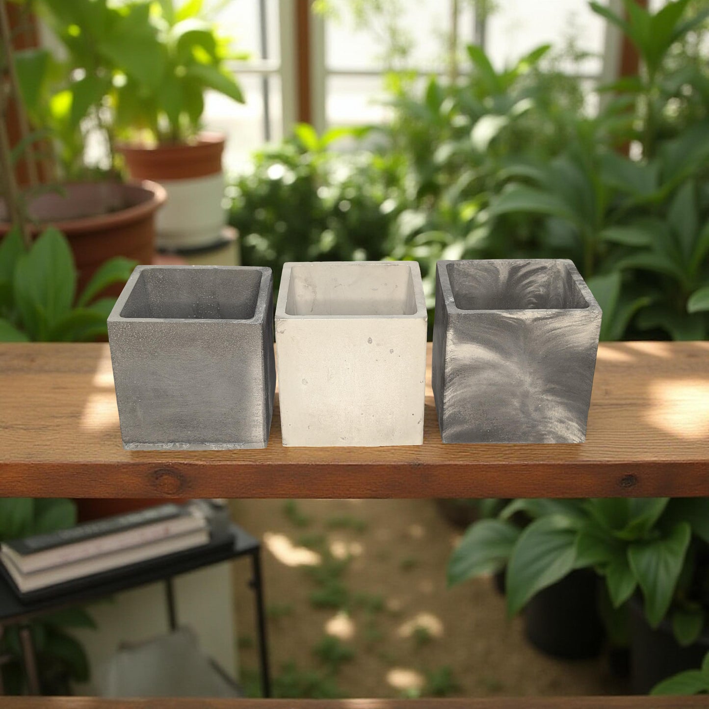 Square Concrete Planter with Drain Hole – 3.9” Modern Cement Pot – Marble, Natural Concrete, or Gray – Indoor Outdoor Succulent or Cactus Planter