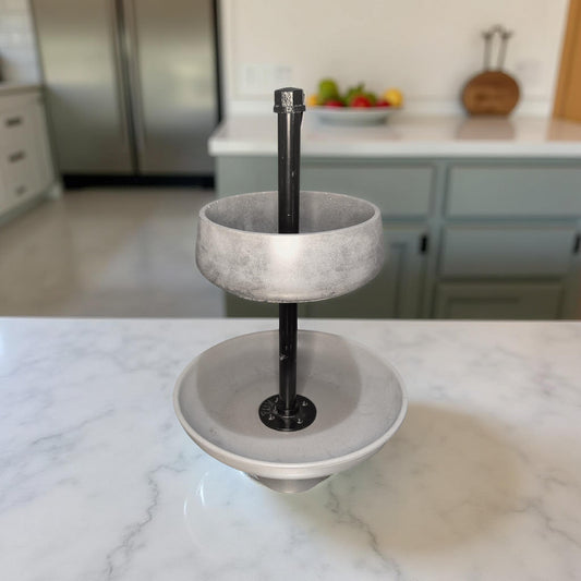 Handmade Concrete Tiered Tray with Adjustable Top | 19" Tall Modern Industrial Display Stand | 2-Tier Concrete Bowl Organizer