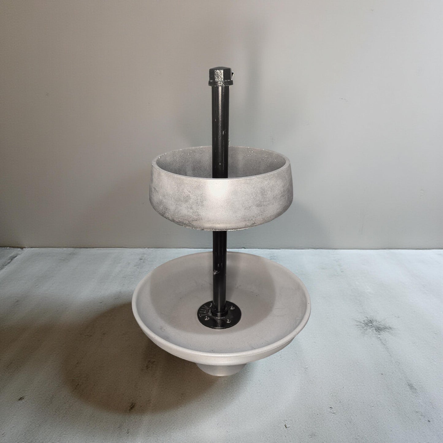 Handmade Concrete Tiered Tray with Adjustable Top | 19" Tall Modern Industrial Display Stand | 2-Tier Concrete Bowl Organizer