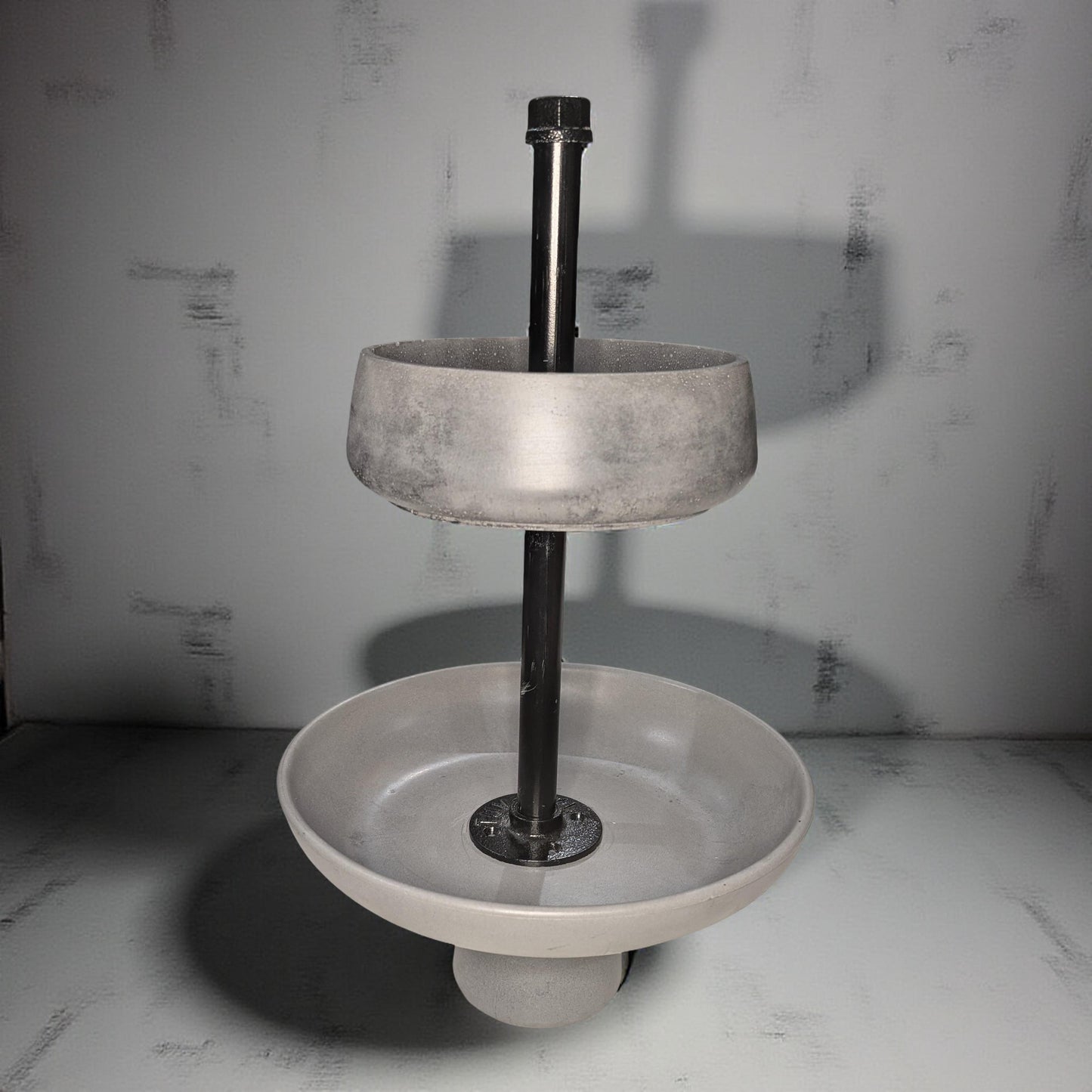 Handmade Concrete Tiered Tray with Adjustable Top | 19" Tall Modern Industrial Display Stand | 2-Tier Concrete Bowl Organizer