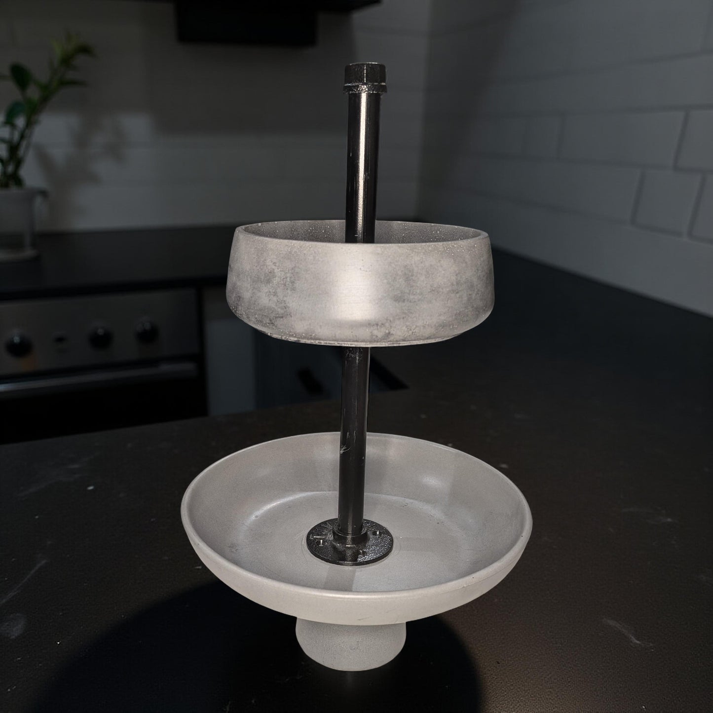 Handmade Concrete Tiered Tray with Adjustable Top | 19" Tall Modern Industrial Display Stand | 2-Tier Concrete Bowl Organizer