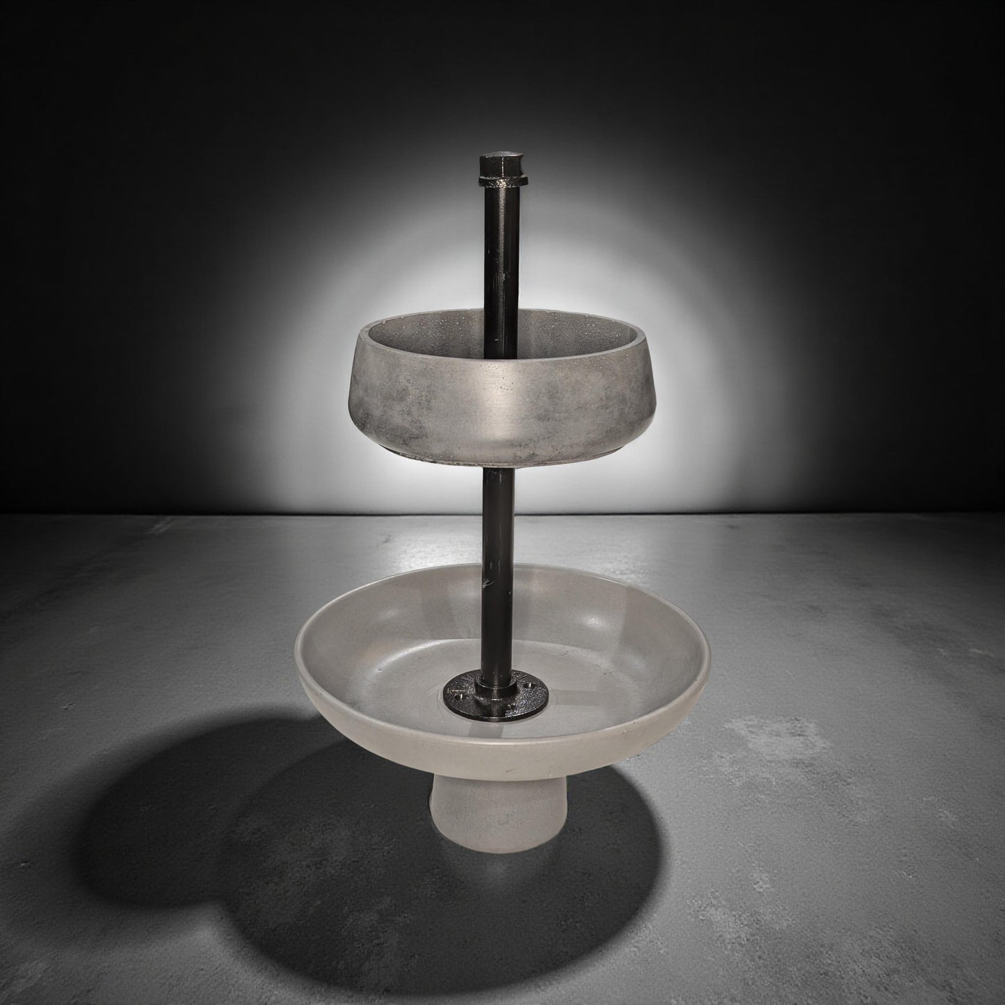 Handmade Concrete Tiered Tray with Adjustable Top | 19" Tall Modern Industrial Display Stand | 2-Tier Concrete Bowl Organizer
