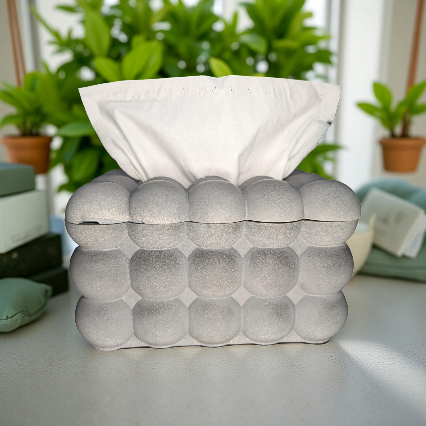 Modern Concrete Bubble Tissue Box | Handmade Minimalist Tissue Holder or Storage Box | Gray Sculptural Home Decor