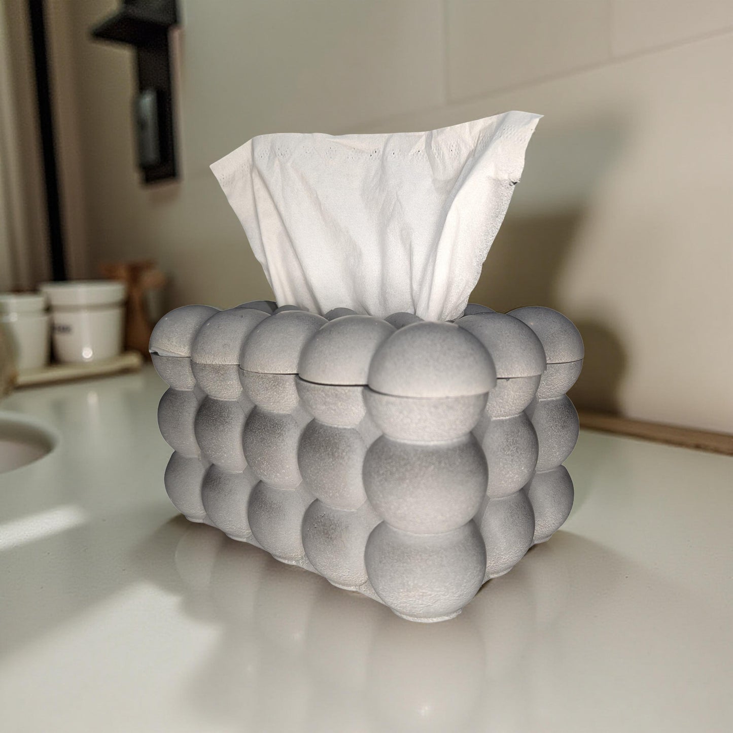 Modern Concrete Bubble Tissue Box | Handmade Minimalist Tissue Holder or Storage Box | Gray Sculptural Home Decor