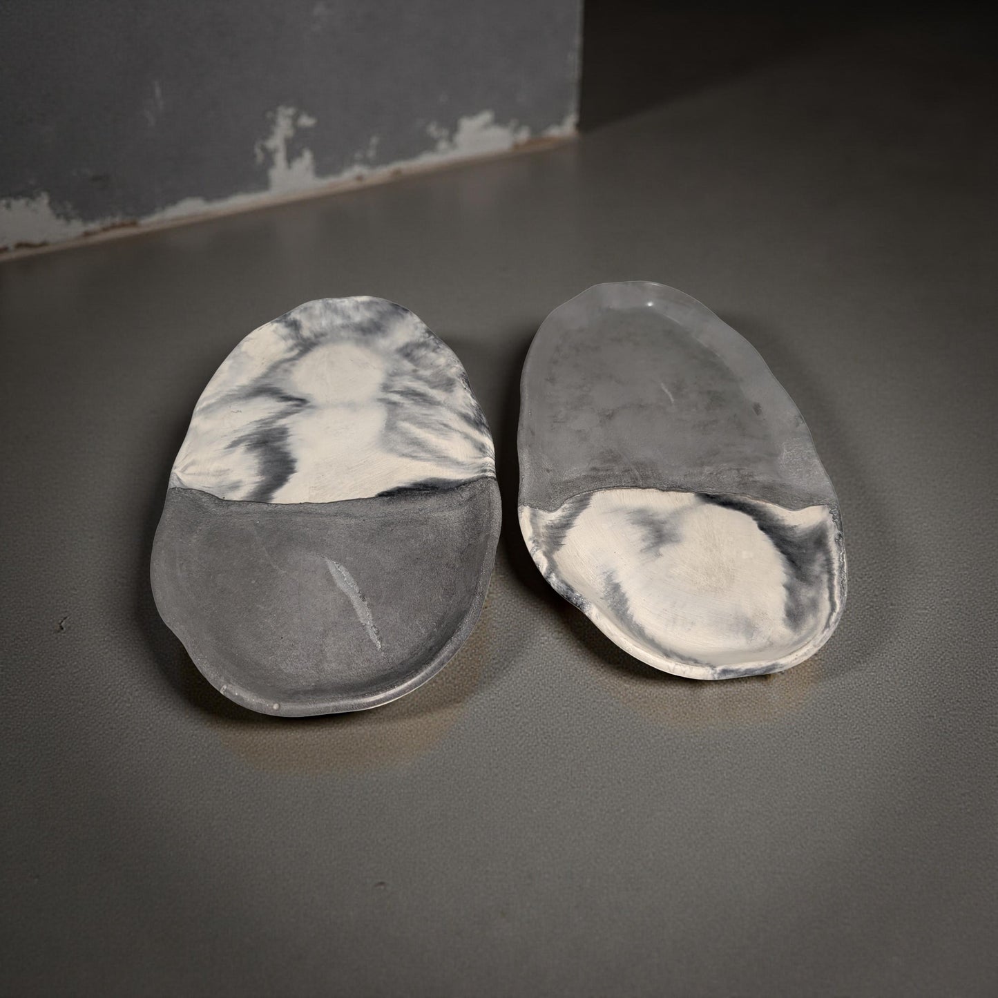 Irregular Oval Concrete Tray | Modern Decorative Dish | Half & Half, Marble, or Gray Finish