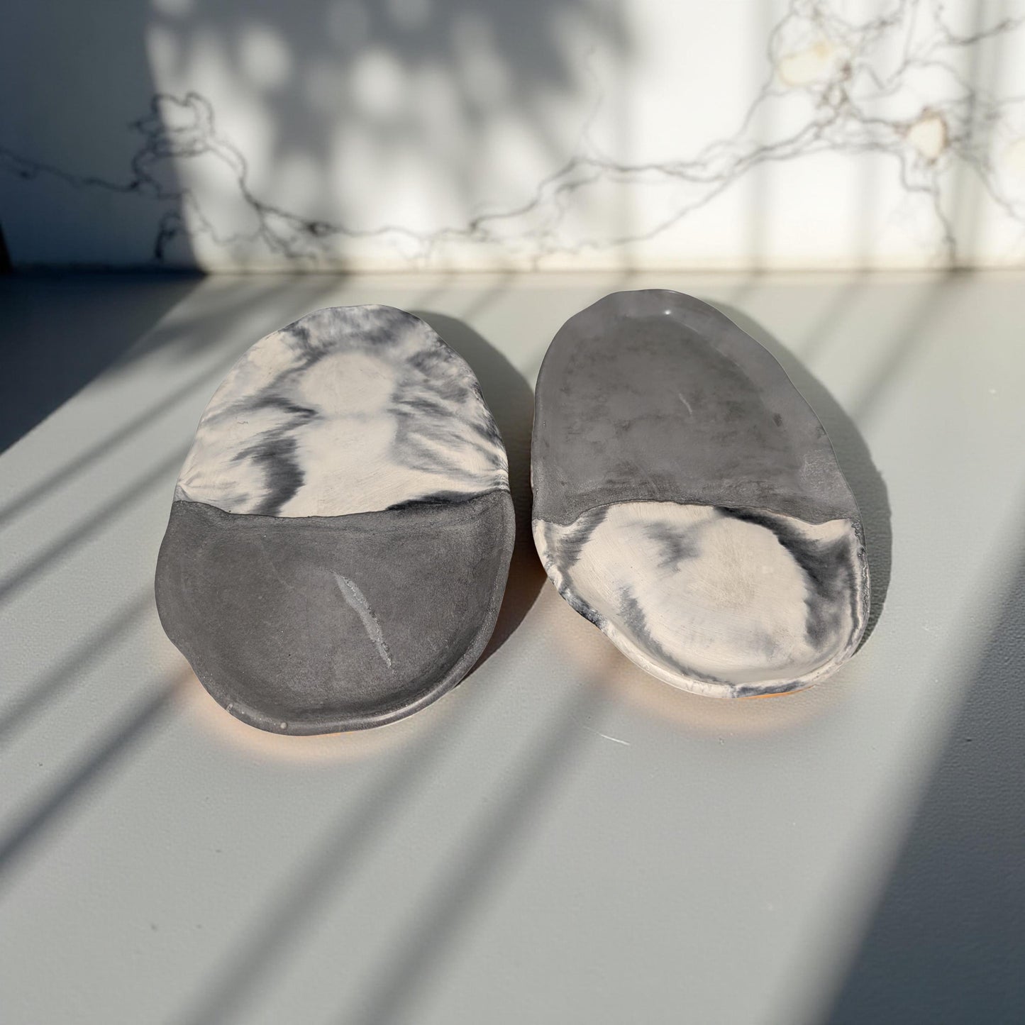 Irregular Oval Concrete Tray | Modern Decorative Dish | Half & Half, Marble, or Gray Finish