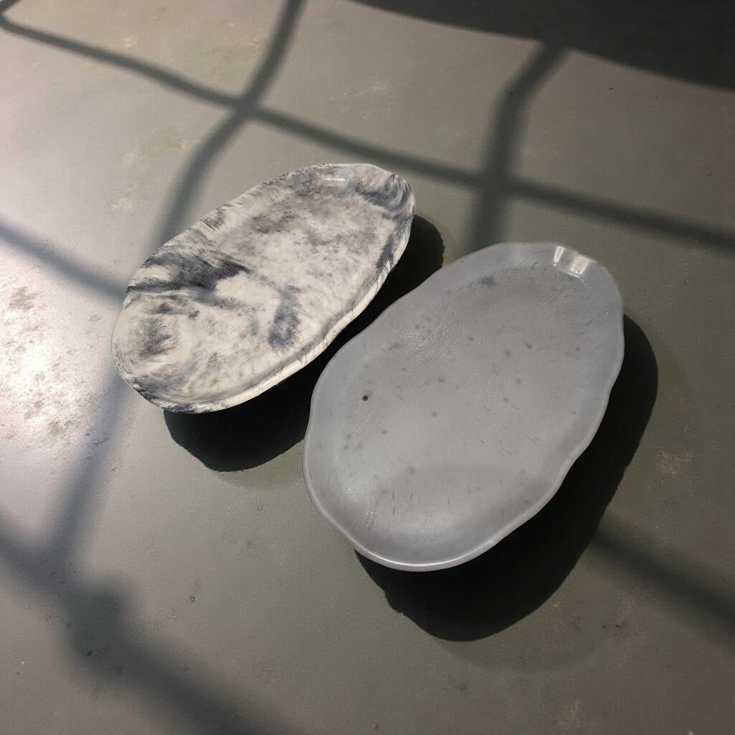 Irregular Oval Concrete Tray | Modern Decorative Dish | Half & Half, Marble, or Gray Finish