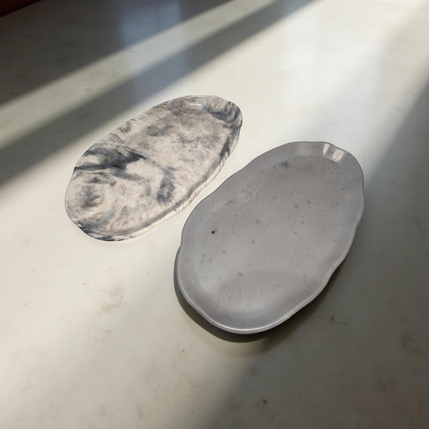 Irregular Oval Concrete Tray | Modern Decorative Dish | Half & Half, Marble, or Gray Finish