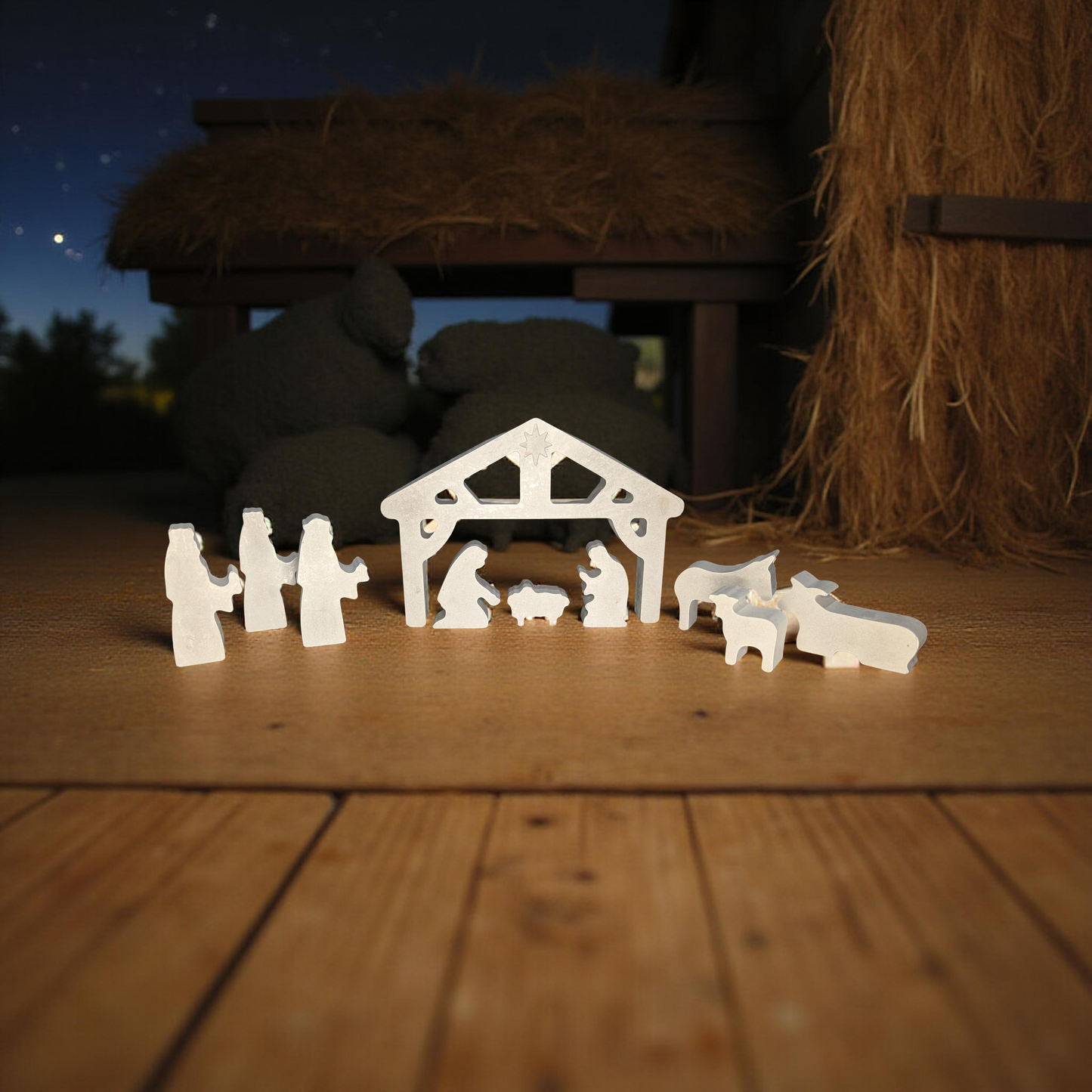 Minimalist Concrete Nativity Set | Modern 9-Piece Christmas Scene | Handmade Natural Concrete Holiday Décor | Neutral Manger Display