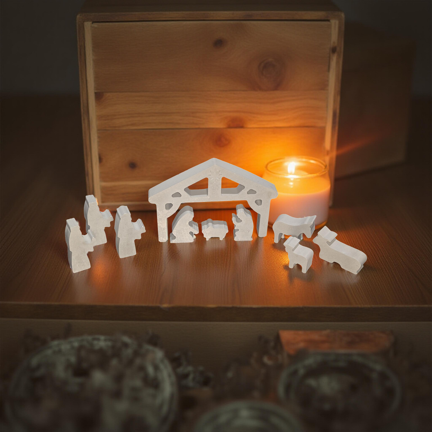 Minimalist Concrete Nativity Set | Modern 9-Piece Christmas Scene | Handmade Natural Concrete Holiday Décor | Neutral Manger Display