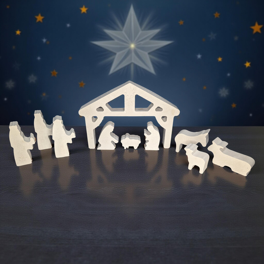 Minimalist Concrete Nativity Set | Modern 9-Piece Christmas Scene | Handmade Natural Concrete Holiday Décor | Neutral Manger Display