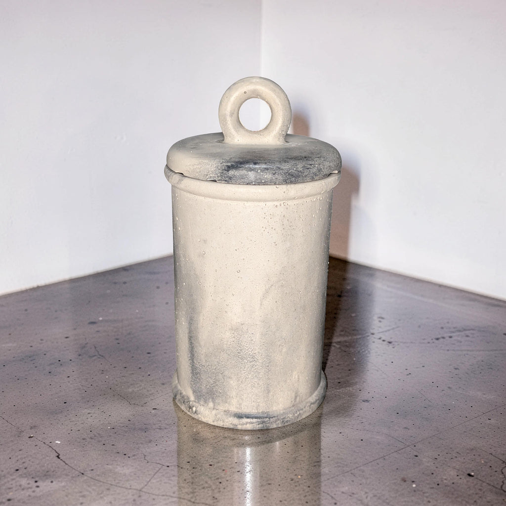 Minimalist Concrete 4.5" Storage Jar with Ring Lid - Industrial Grey or Marble Canister -Modern Bathroom Organizer & Office Desk Decor