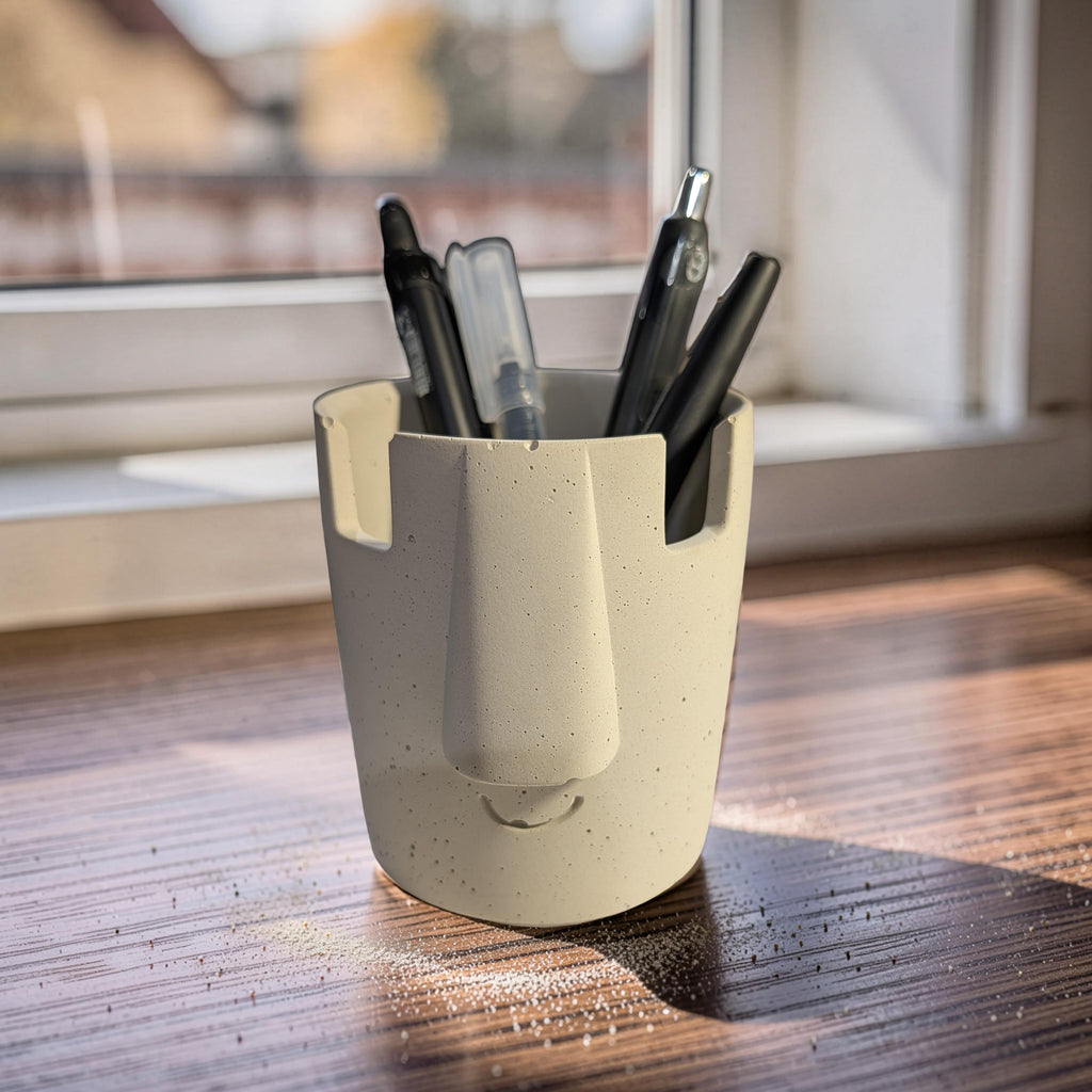 Concrete Glasses Holder & Pencil Cup, Minimalist Face Glasses Stand, Unique Modern Desk Organizer, Eyeglass Stand, Cute Teacher Gift