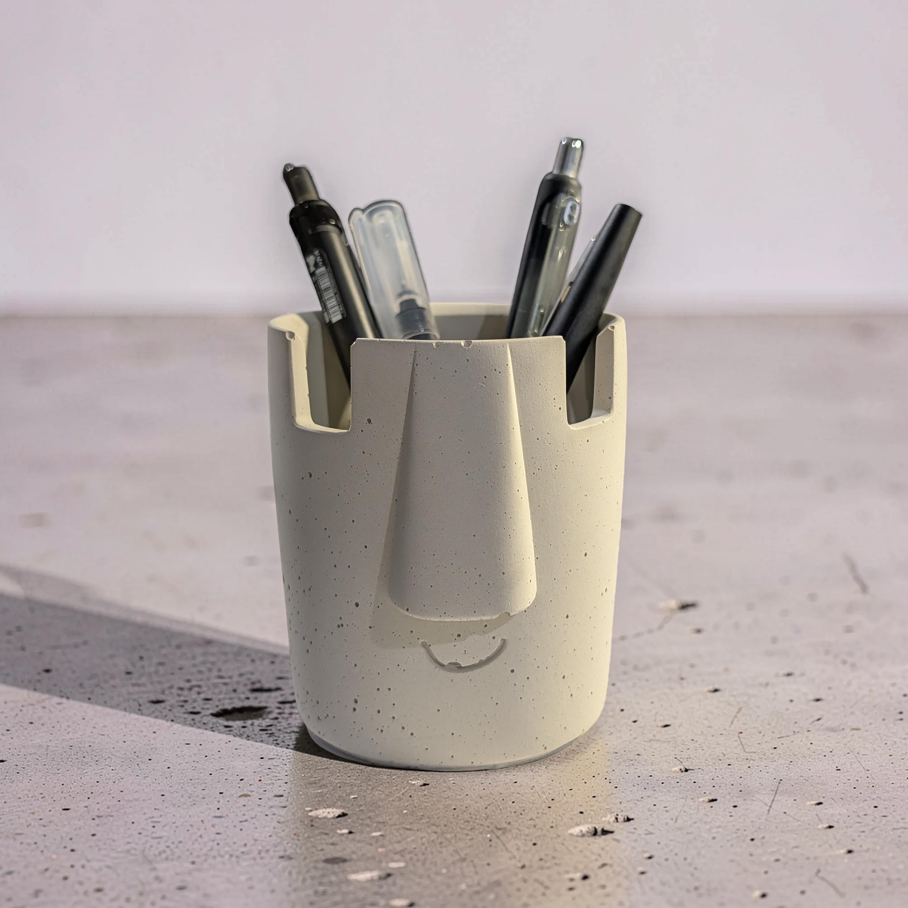 Concrete Glasses Holder & Pencil Cup, Minimalist Face Glasses Stand, Unique Modern Desk Organizer, Eyeglass Stand, Cute Teacher Gift