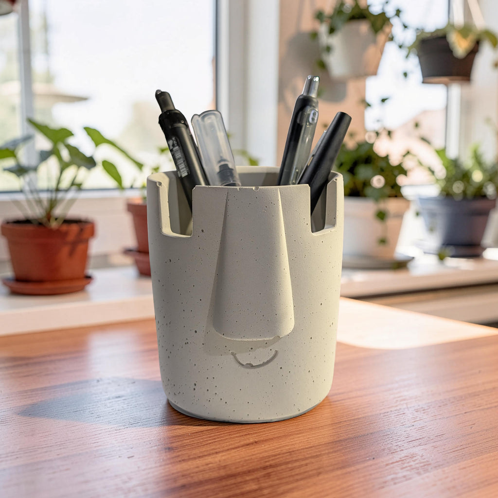 Concrete Glasses Holder & Pencil Cup, Minimalist Face Glasses Stand, Unique Modern Desk Organizer, Eyeglass Stand, Cute Teacher Gift