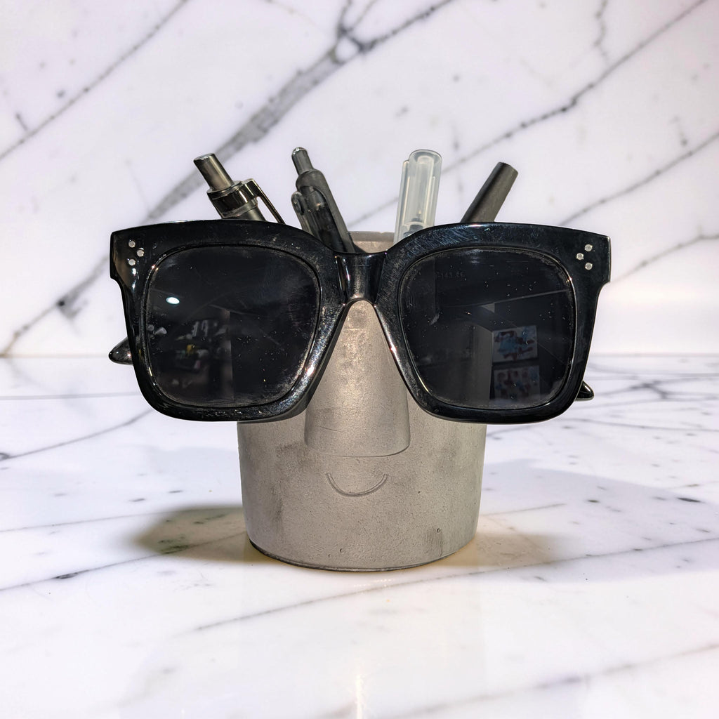 Concrete Glasses Holder & Pencil Cup, Minimalist Face Glasses Stand, Unique Modern Desk Organizer, Eyeglass Stand, Cute Teacher Gift