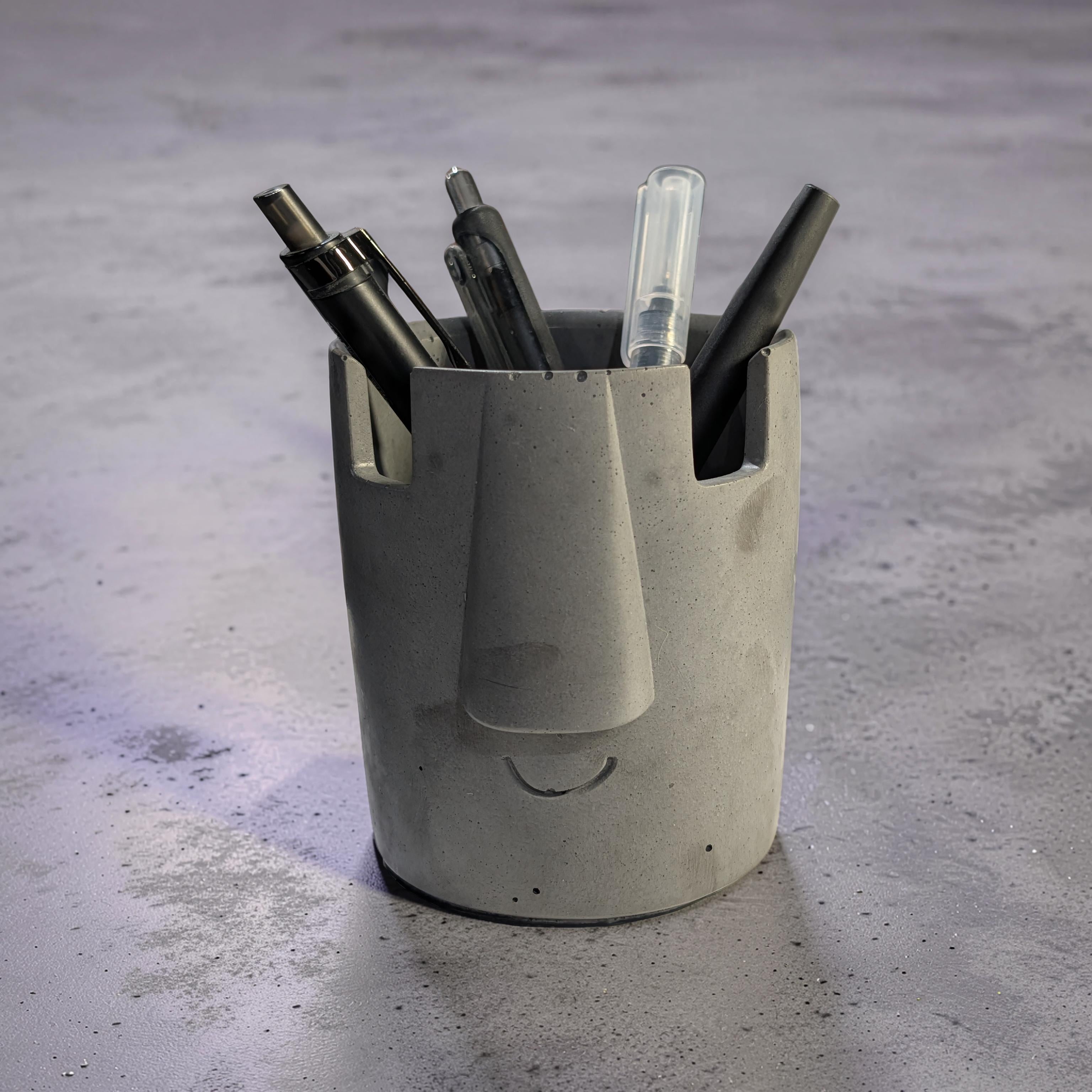 Concrete Glasses Holder & Pencil Cup, Minimalist Face Glasses Stand, Unique Modern Desk Organizer, Eyeglass Stand, Cute Teacher Gift