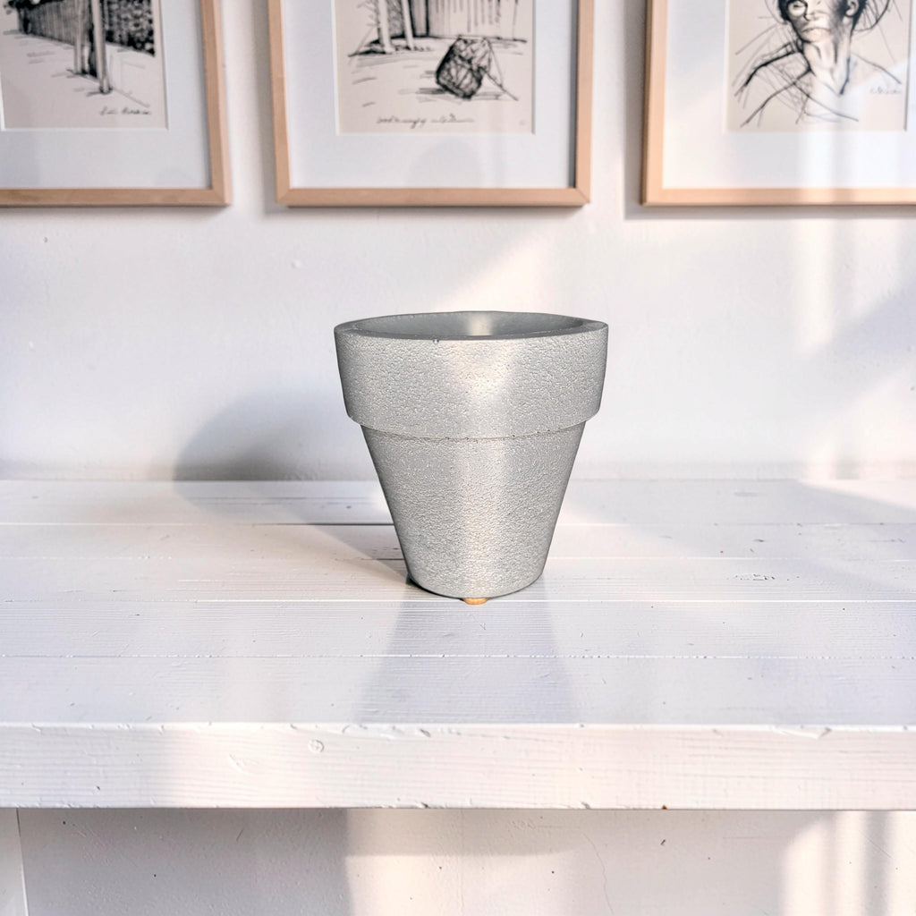 3.7" Concrete Succulent Planter, Small Modern Plant Pot with Drainage Option, Minimalist Indoor Flower Pot, 3.6" Tall Cement Pot