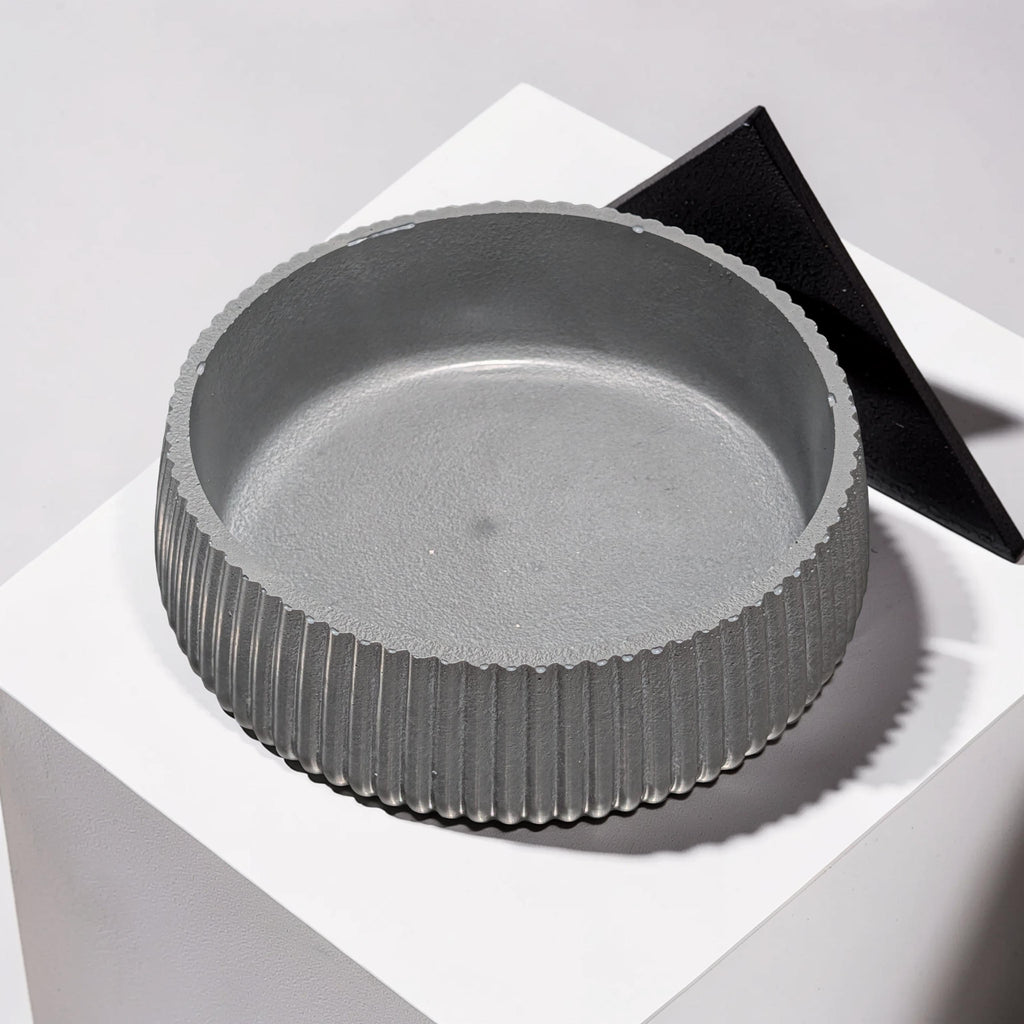 Fluted Concrete Bowl Planter, Modern Ribbed Succulent Pot, Minimalist Grey Catchall Dish, Trinket Key Holder, Nordic Tabletop Home Decor