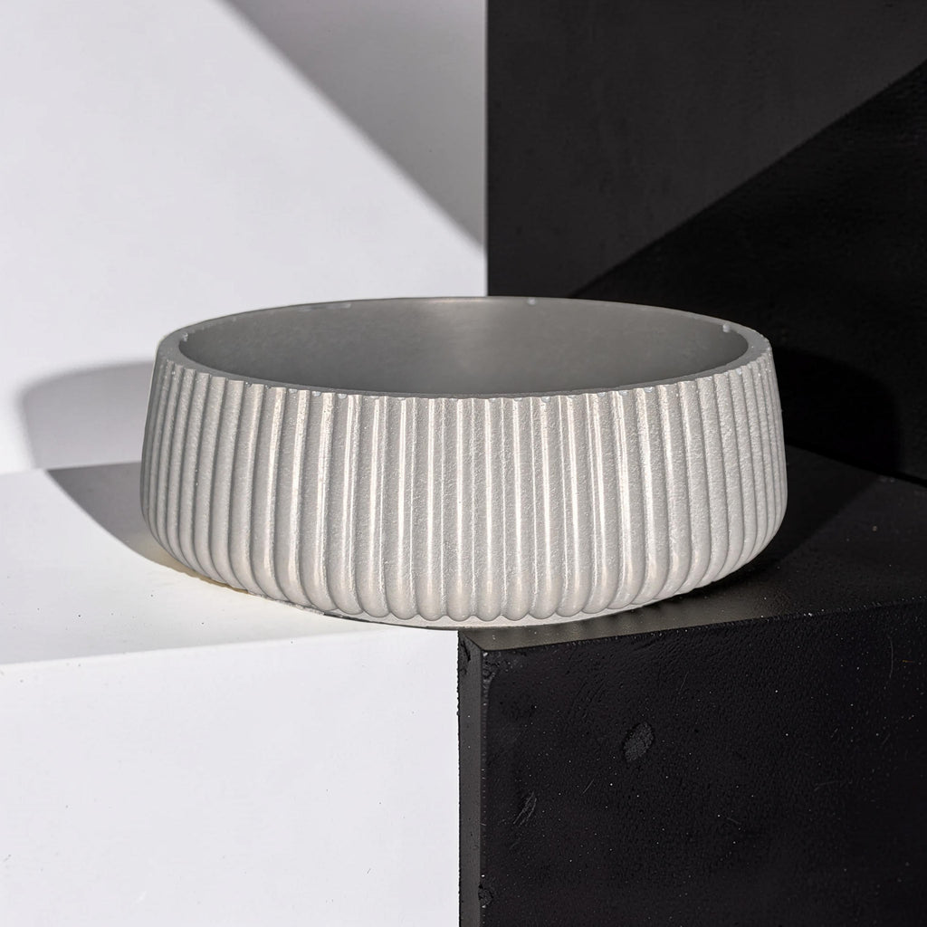Fluted Concrete Bowl Planter, Modern Ribbed Succulent Pot, Minimalist Grey Catchall Dish, Trinket Key Holder, Nordic Tabletop Home Decor