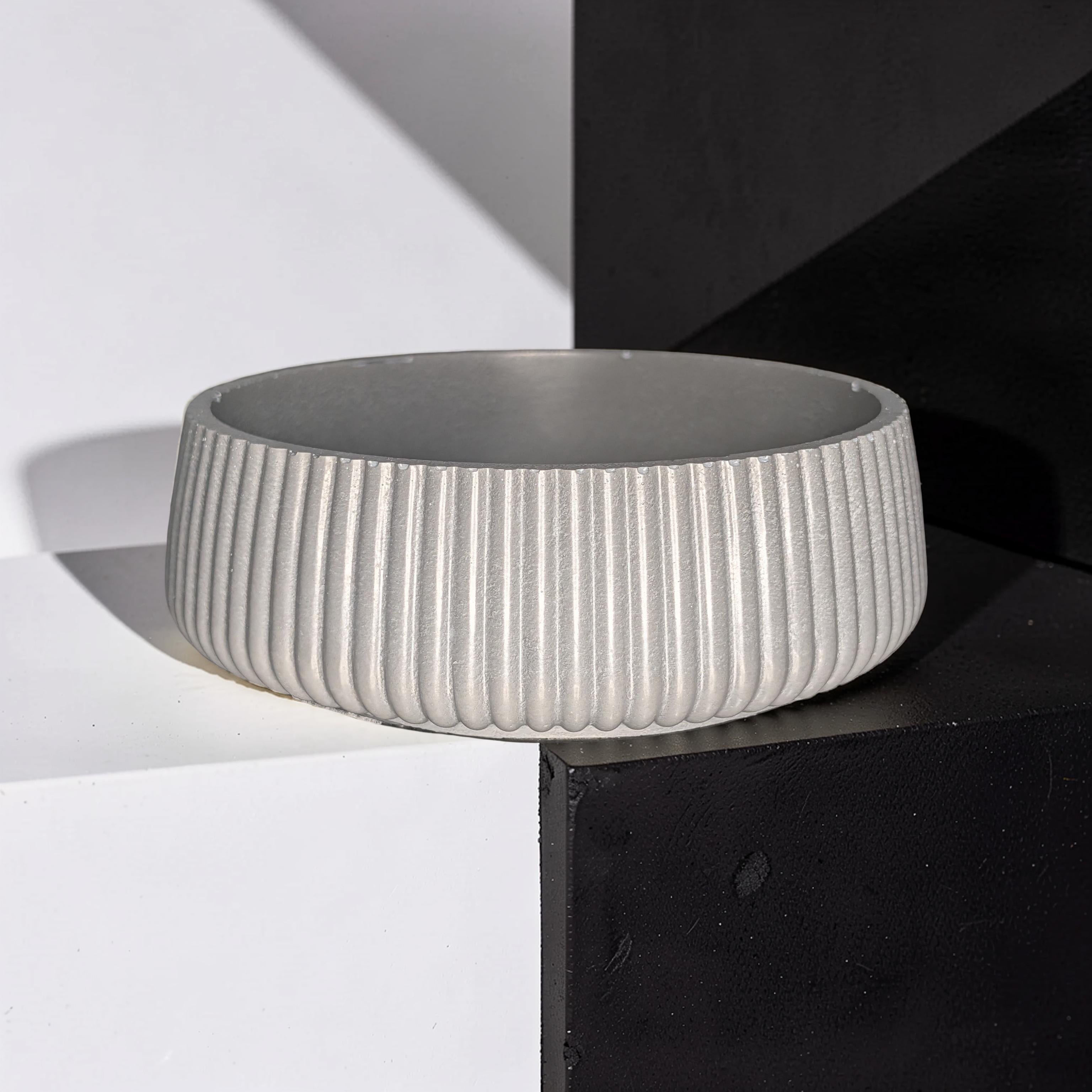 Fluted Concrete Bowl Planter, Modern Ribbed Succulent Pot, Minimalist Grey Catchall Dish, Trinket Key Holder, Nordic Tabletop Home Decor