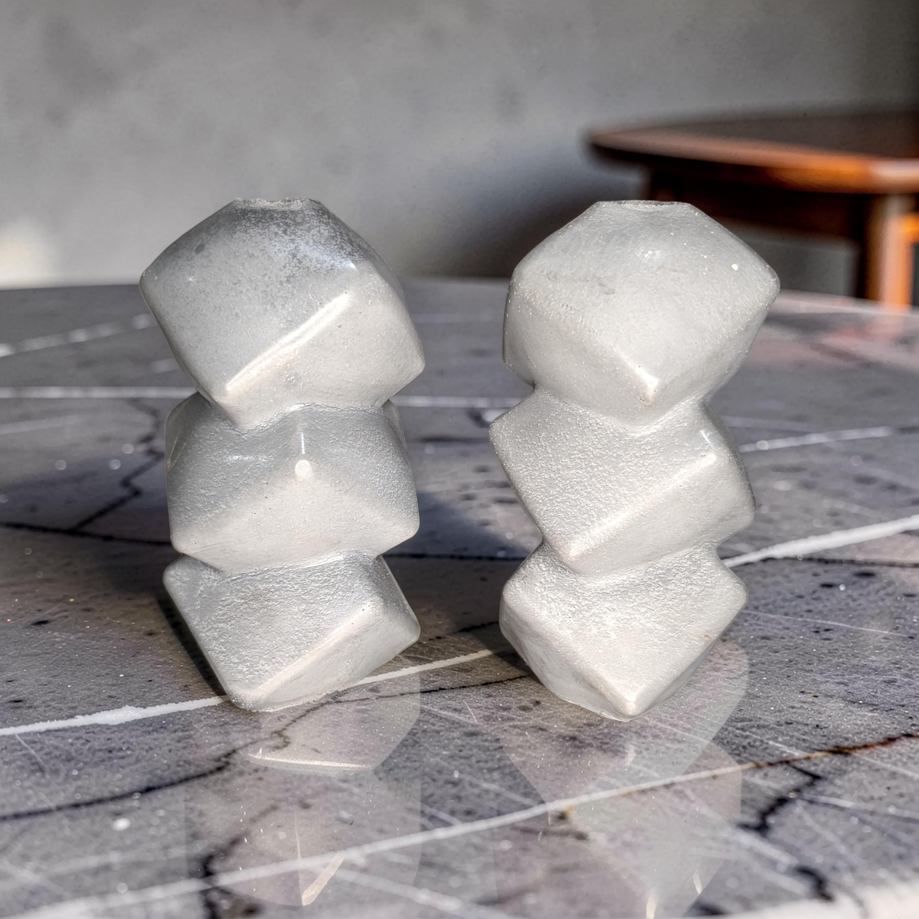 Geometric Concrete Vase, Modern Twisted Cube Bud Vase, Minimalist Brutalist Home Decor, Industrial Table Centerpiece, Single or Set of 2
