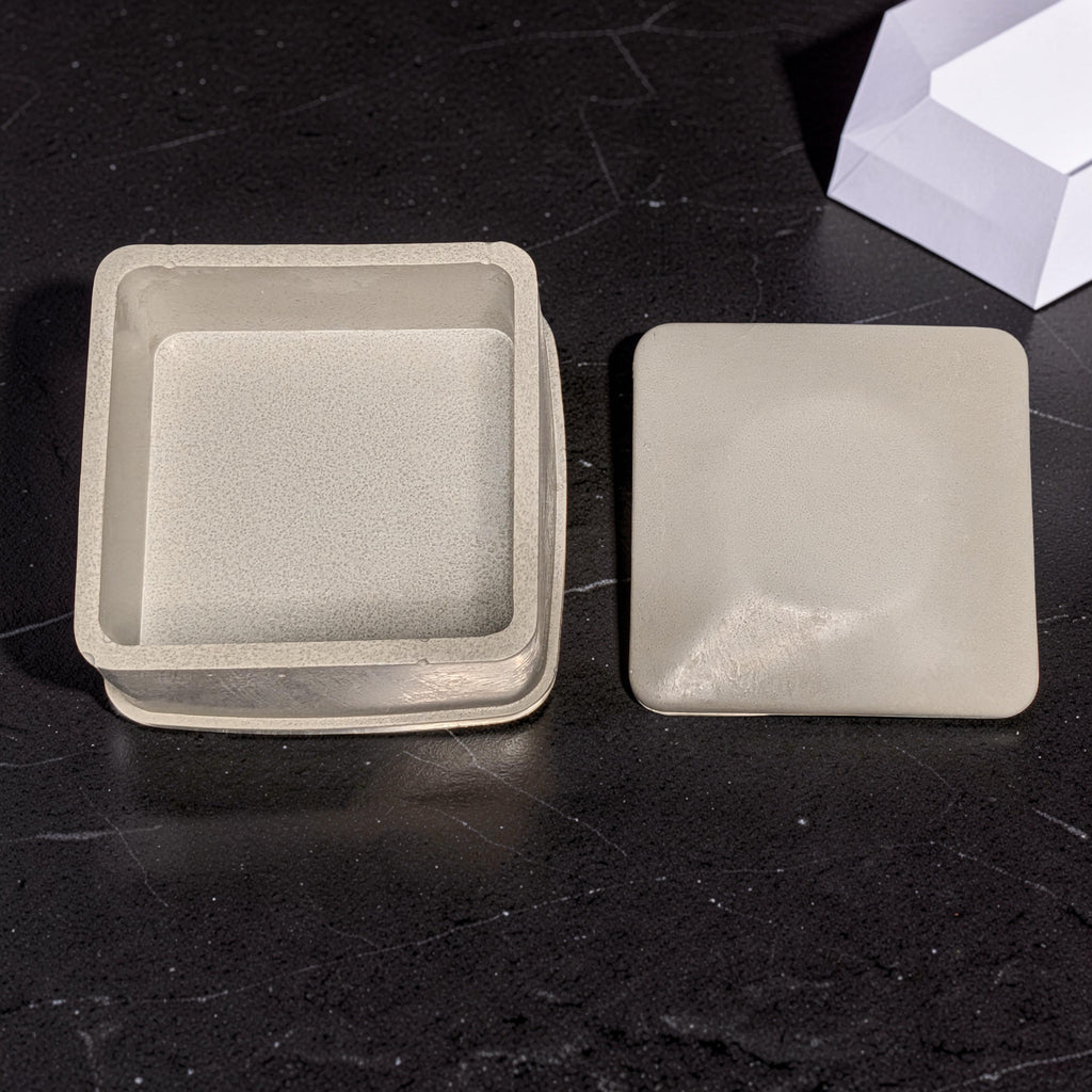 Concrete Jewelry Box with Lid, 3.15" Minimalist Trinket Box, Modern Square Cement Catchall, Ring Dish & Keepsake Container, Desk Organizer