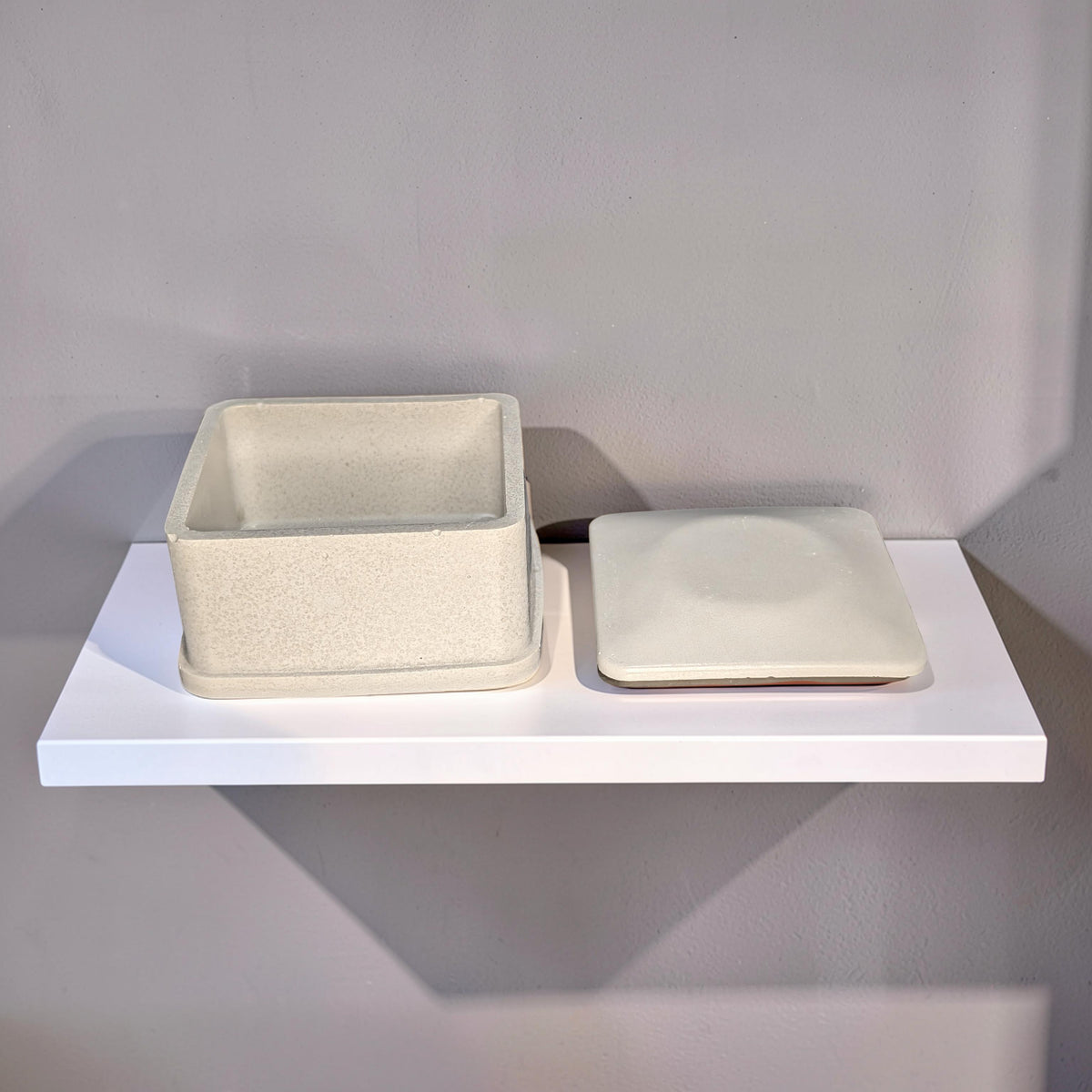 Concrete Jewelry Box with Lid, 3.15" Minimalist Trinket Box, Modern Square Cement Catchall, Ring Dish & Keepsake Container, Desk Organizer