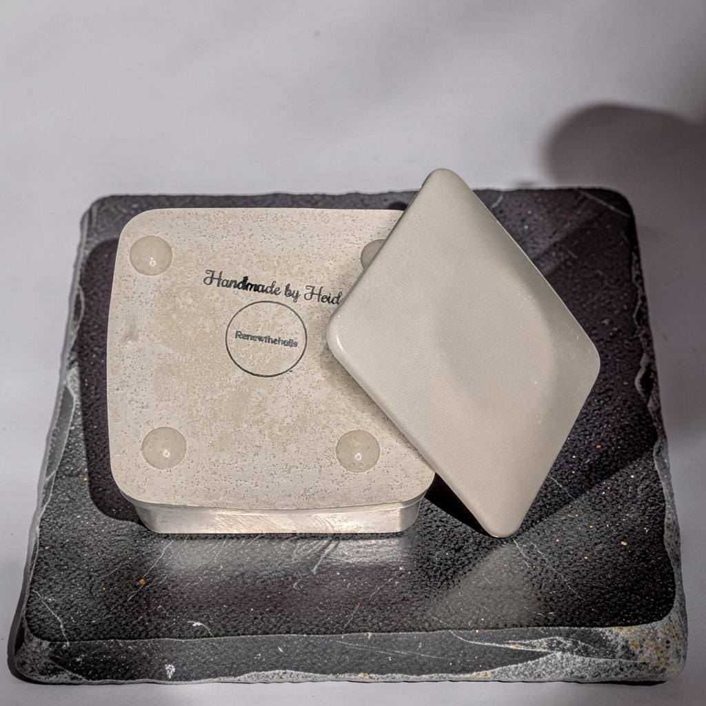 Concrete Jewelry Box with Lid, 3.15" Minimalist Trinket Box, Modern Square Cement Catchall, Ring Dish & Keepsake Container, Desk Organizer