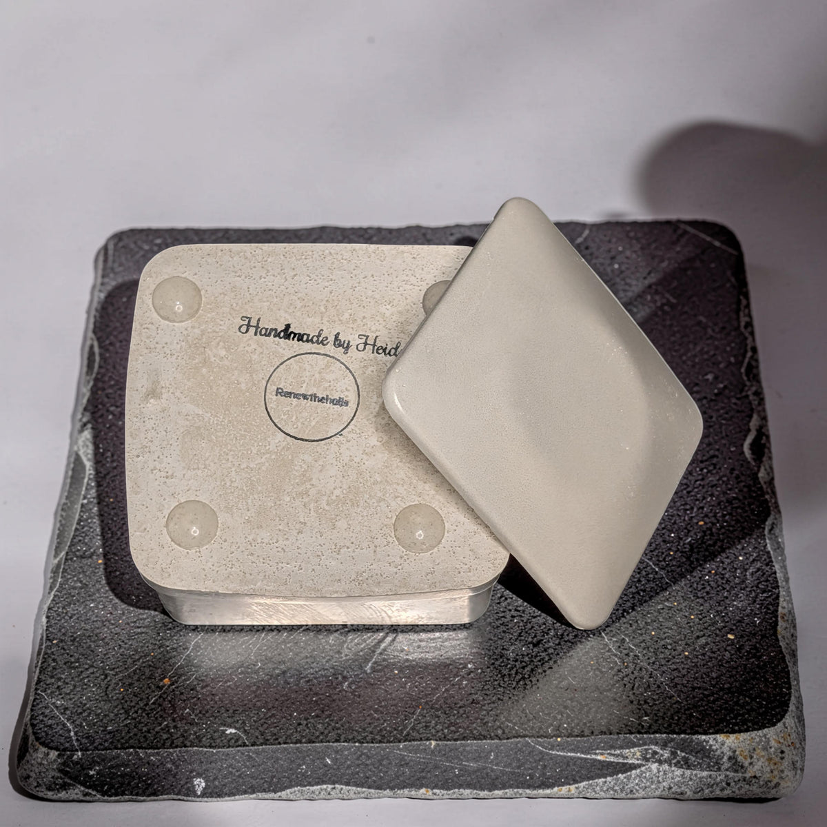 Concrete Jewelry Box with Lid, 3.15" Minimalist Trinket Box, Modern Square Cement Catchall, Ring Dish & Keepsake Container, Desk Organizer