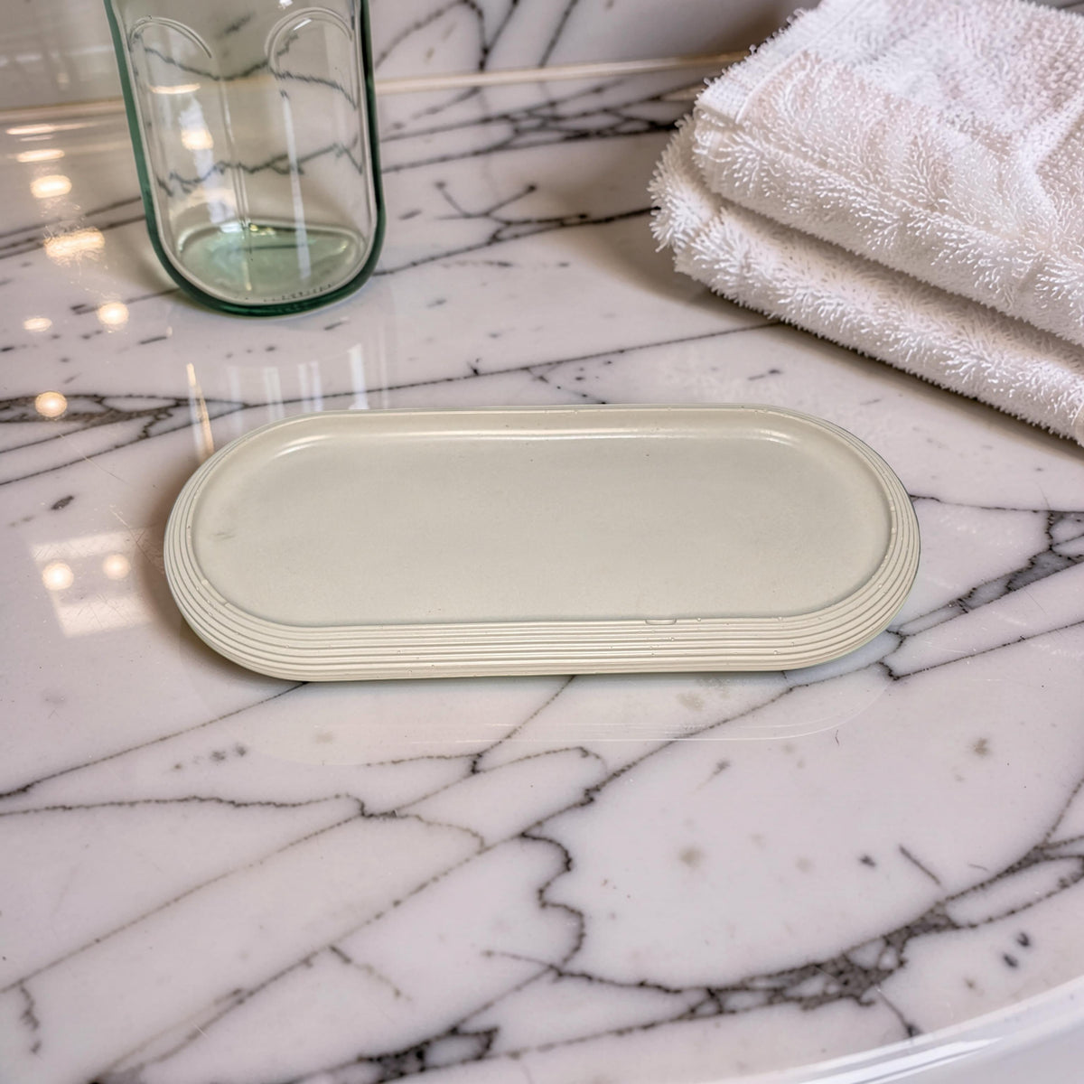 Large Concrete Vanity Tray, Oval Ribbed Catchall Dish, Minimalist Bathroom Counter Organizer, Modern Candle & Perfume Tray, Entryway Key Dish